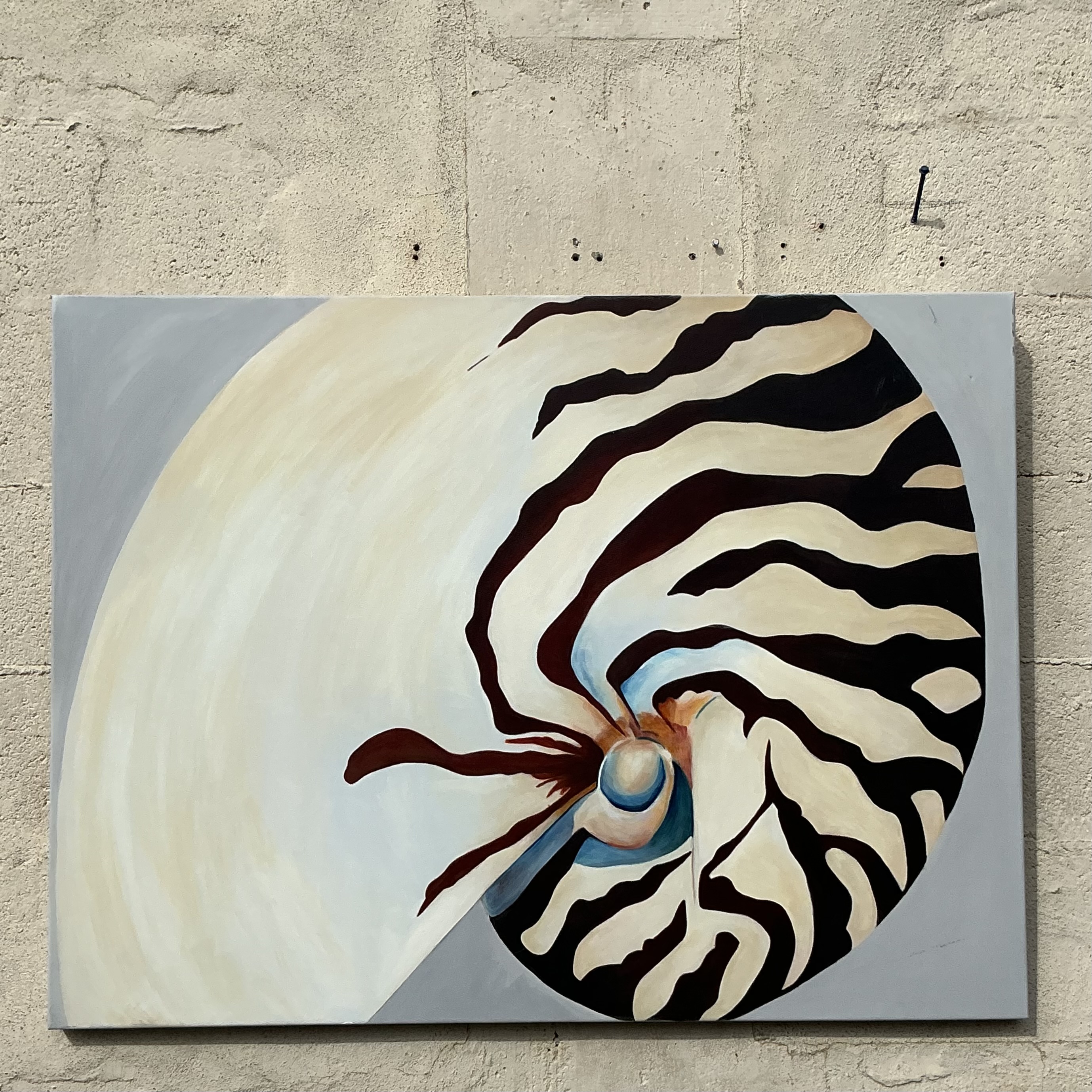 Vintage Coastal Original Nautilus Oil Painting on Canvas - Side view