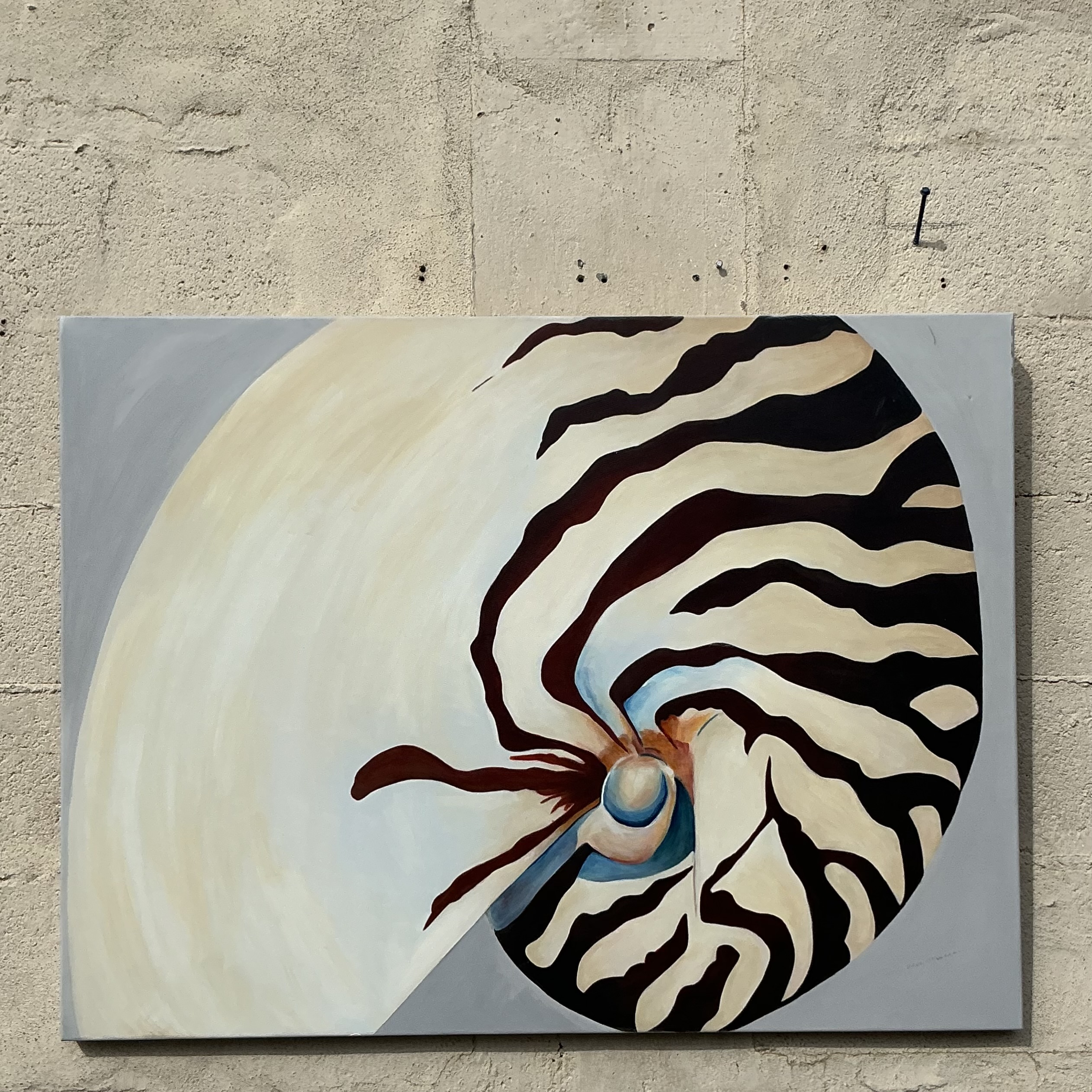 Vintage Coastal Original Nautilus Oil Painting on Canvas - Detail view