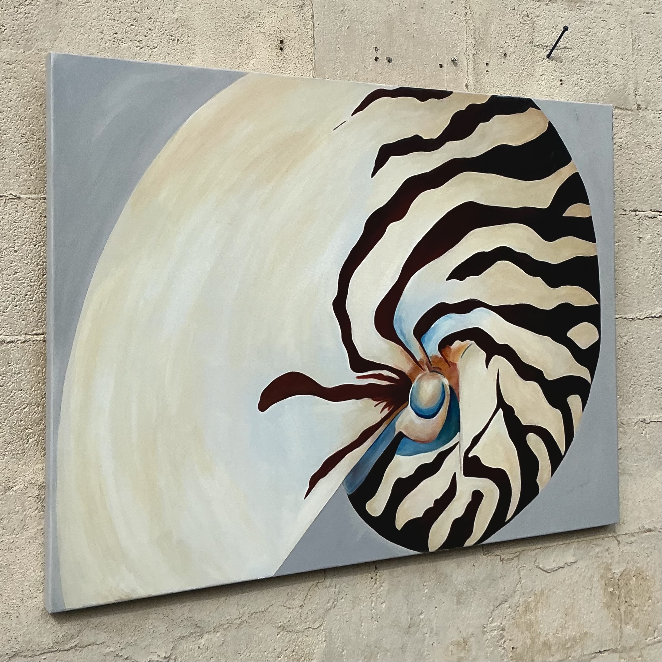 Vintage Coastal Original Nautilus Oil Painting on Canvas - Top view