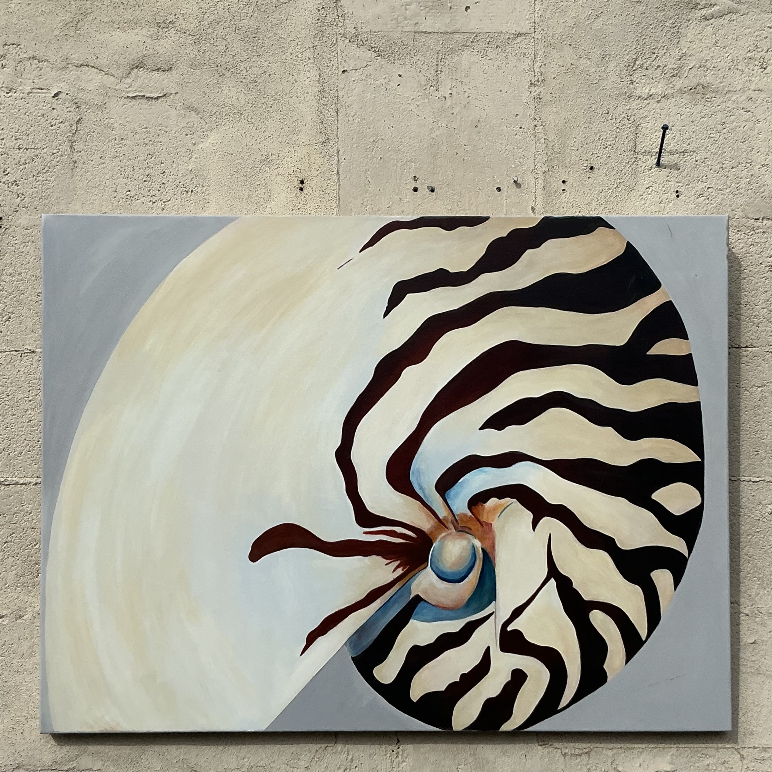 Vintage Coastal Original Nautilus Oil Painting on Canvas - Back view
