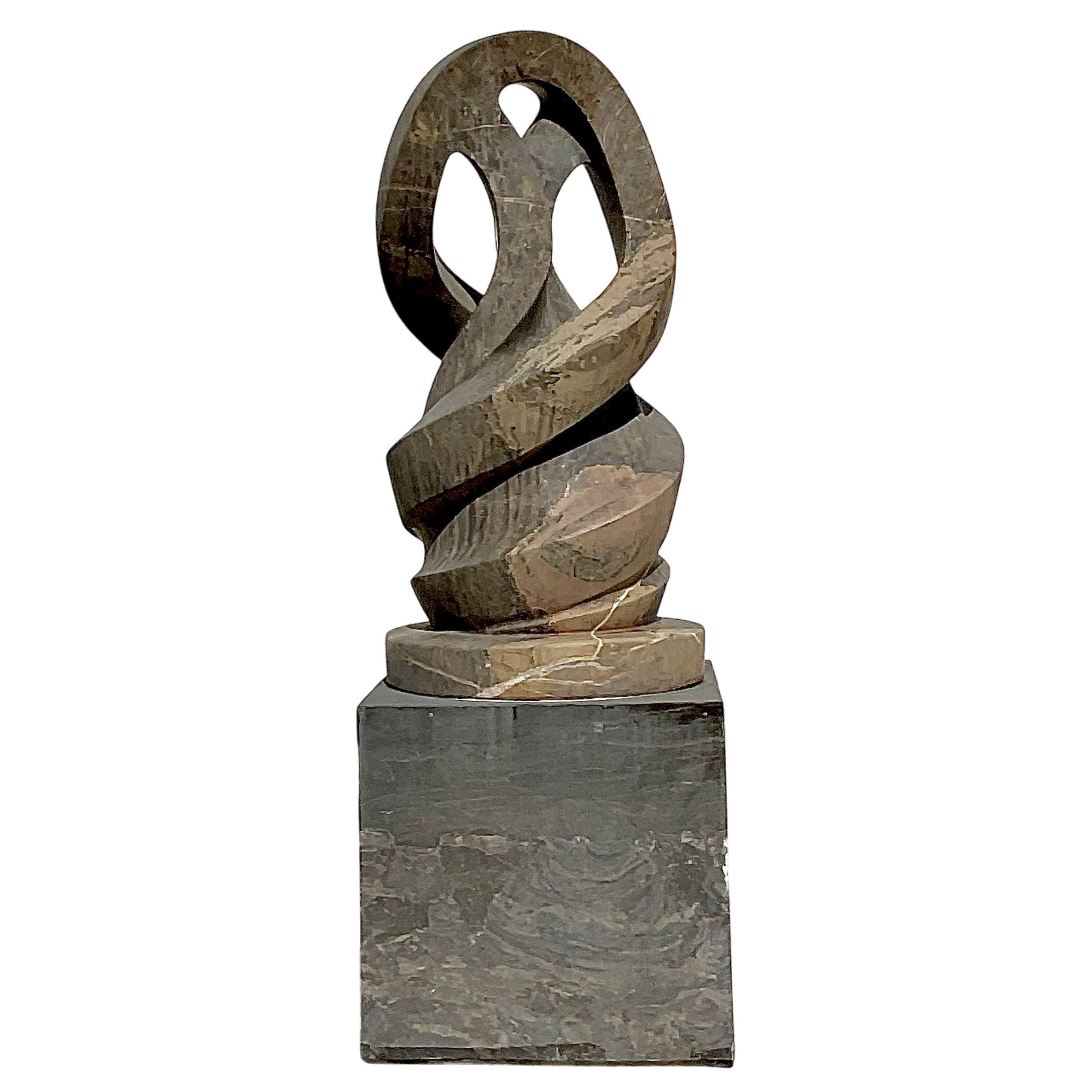 Vintage Boho Intertwined Hand Carved Marble Abstract Sculpture on Marble Base