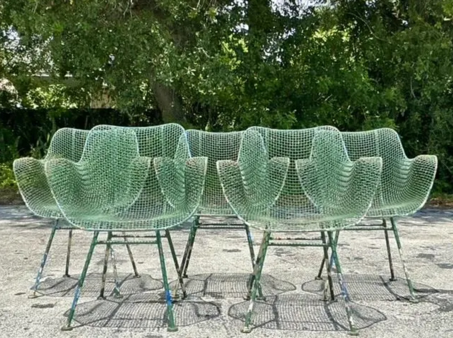Vintage Mid-Century Modern Wrought Iron “Sculptura” Chairs After Woodard - Set of 5 - Detail view