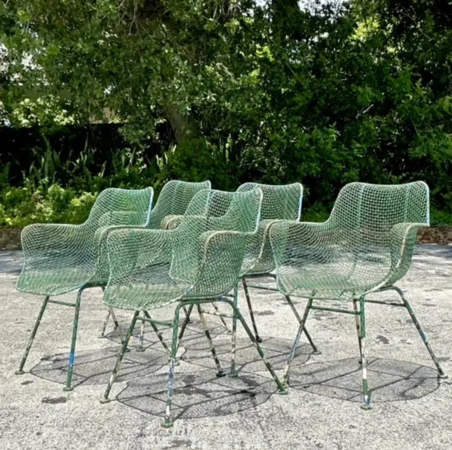 Vintage Mid-Century Modern Wrought Iron “Sculptura” Chairs After Woodard - Set of 5 - Side view