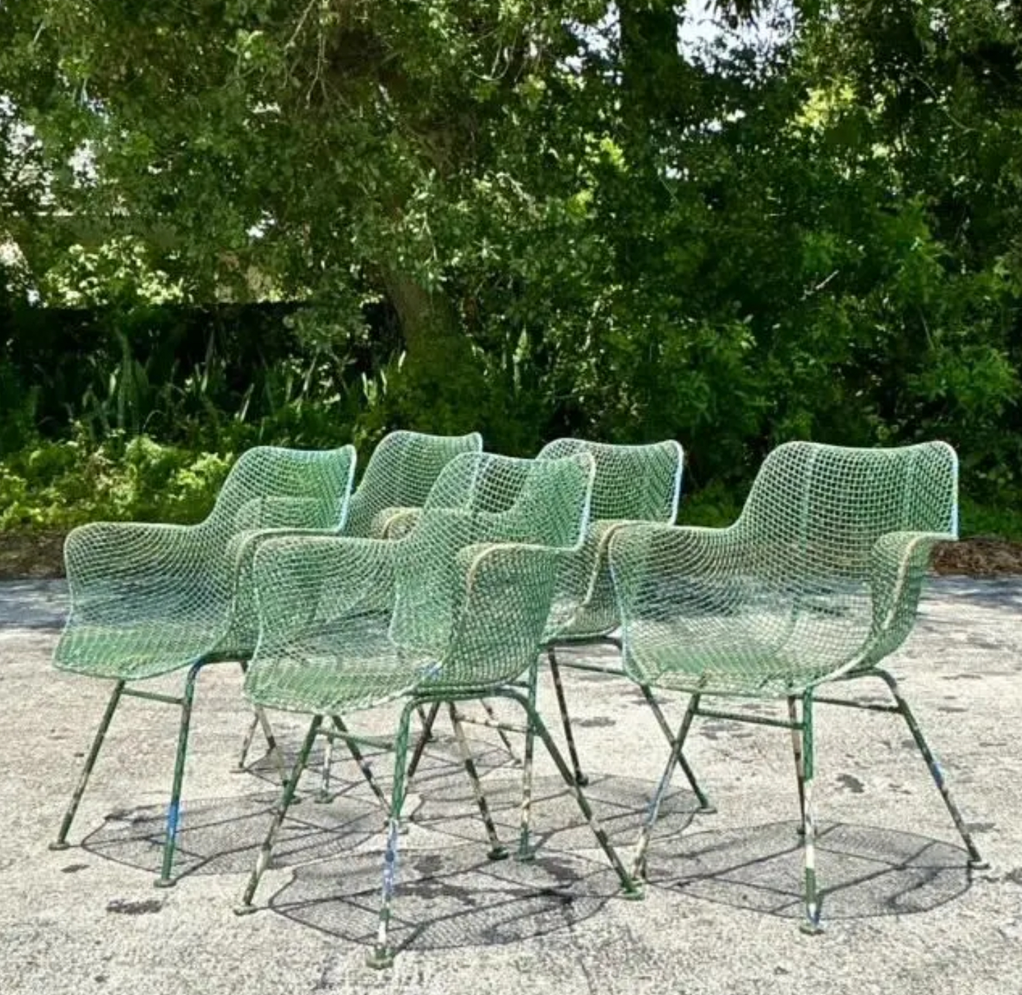 Vintage Mid-Century Modern Wrought Iron “Sculptura” Chairs After Woodard - Set of 5 - Back view