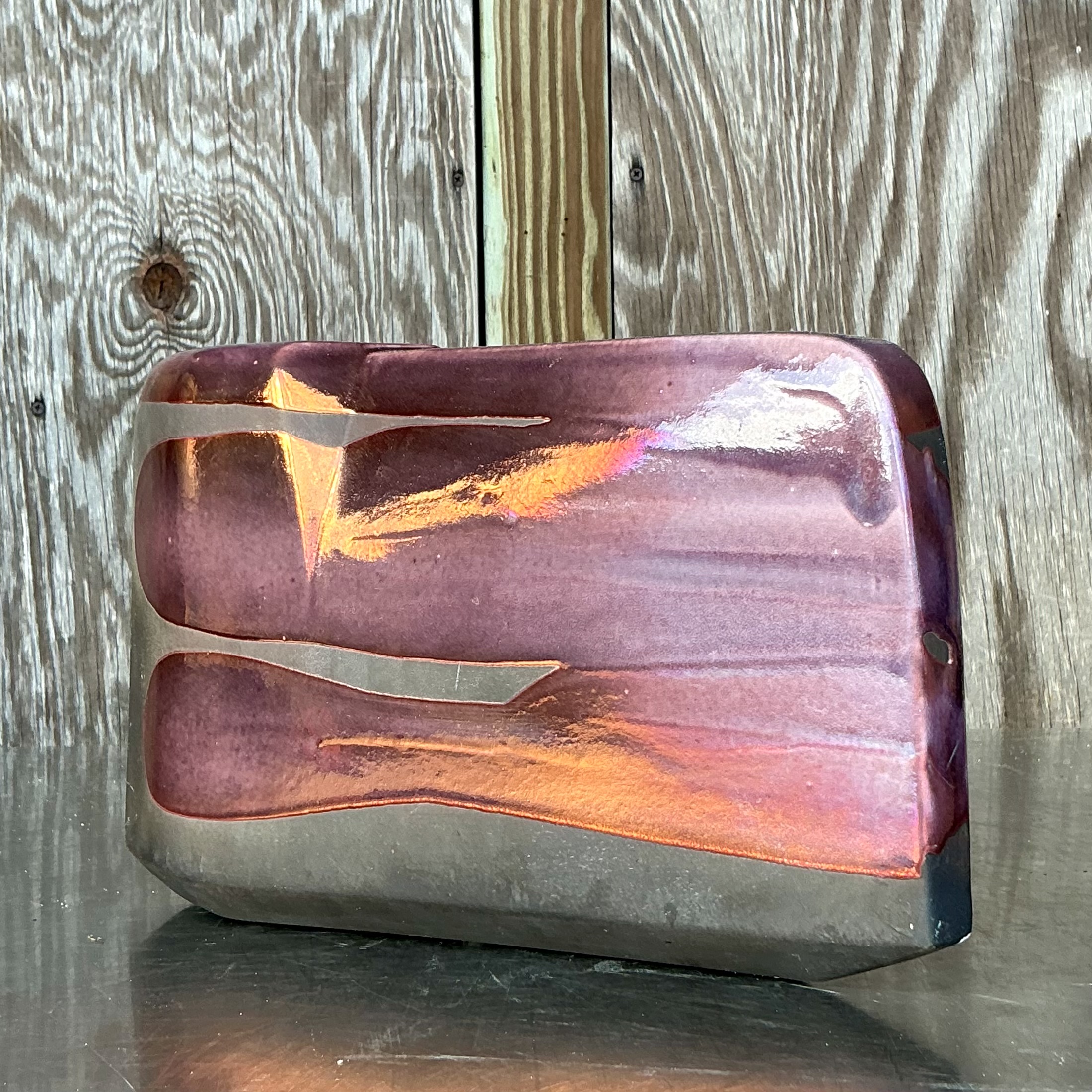 Vintage Boho Tony Evans Raku Fired Studio Pottery Vase - Detail view