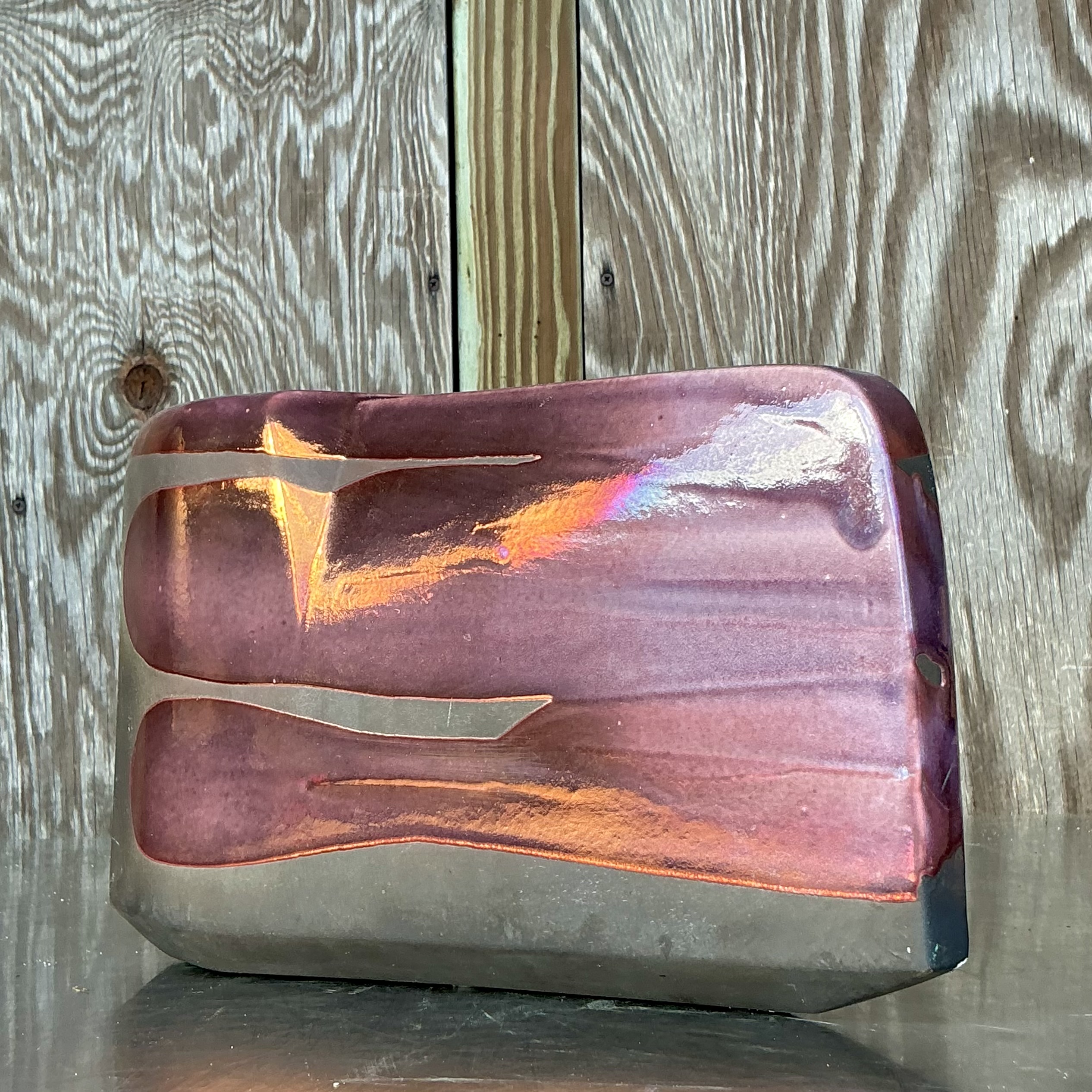 Vintage Boho Tony Evans Raku Fired Studio Pottery Vase - Side view