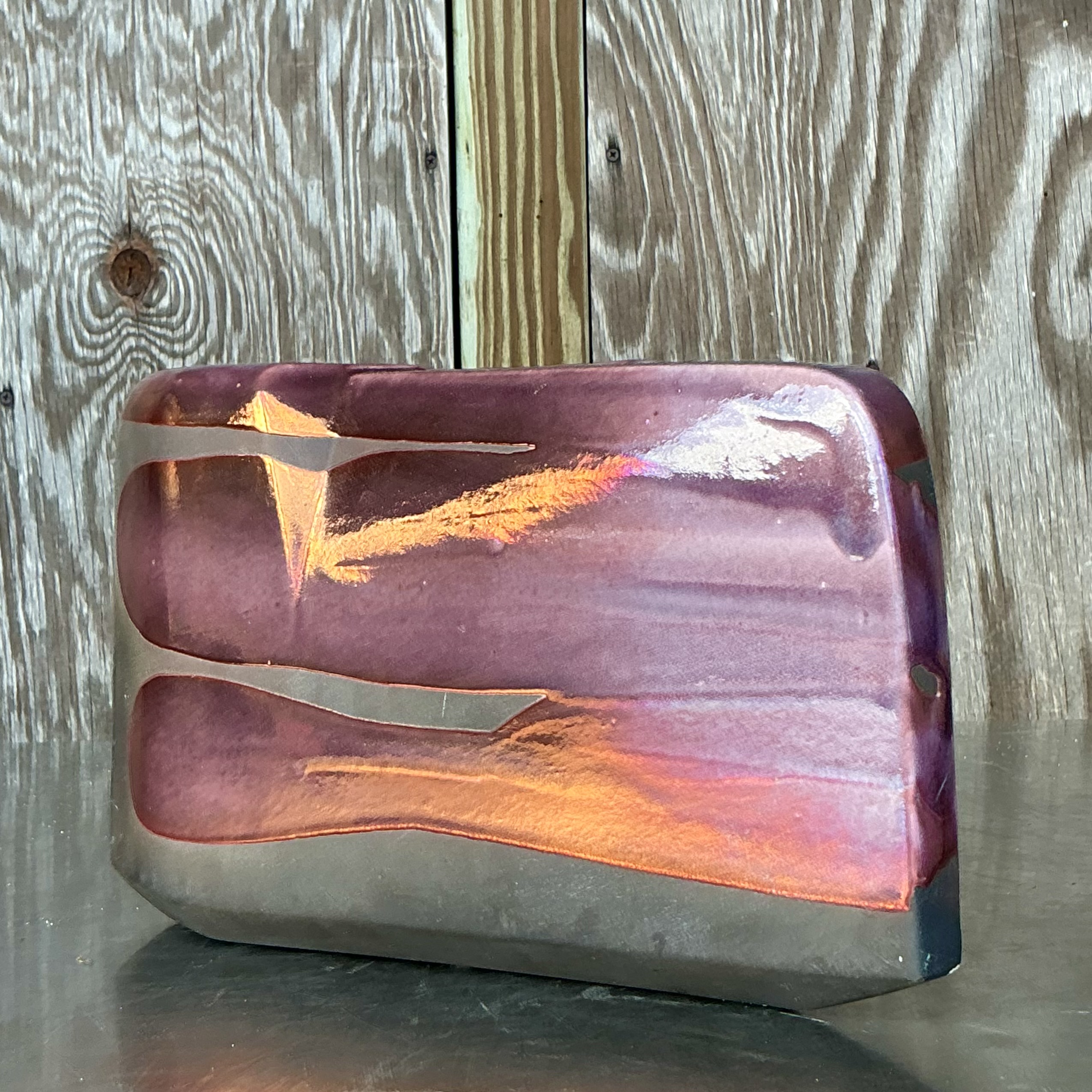 Vintage Boho Tony Evans Raku Fired Studio Pottery Vase - Back view