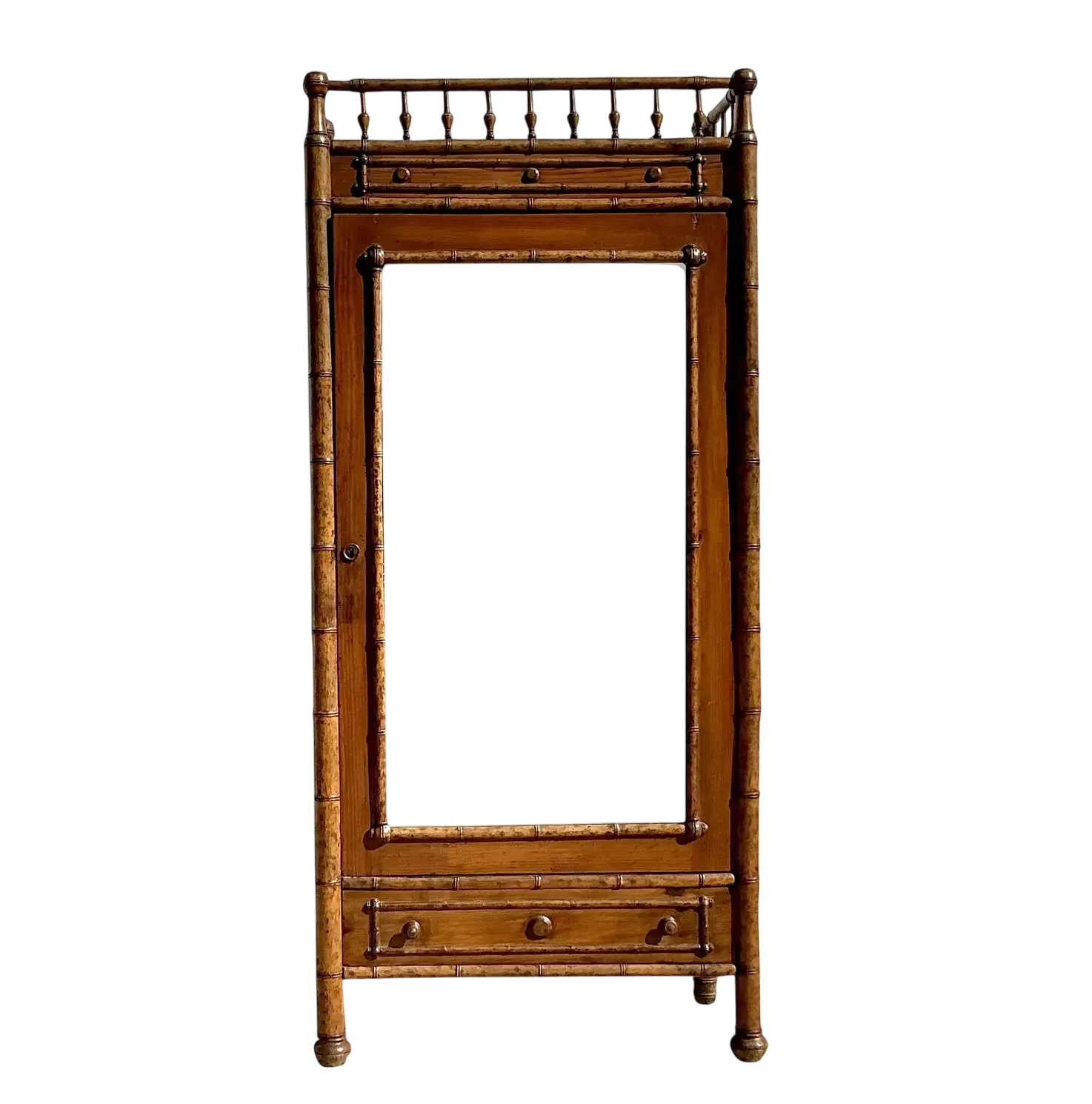 Vintage Boho Carved Bamboo Armoire