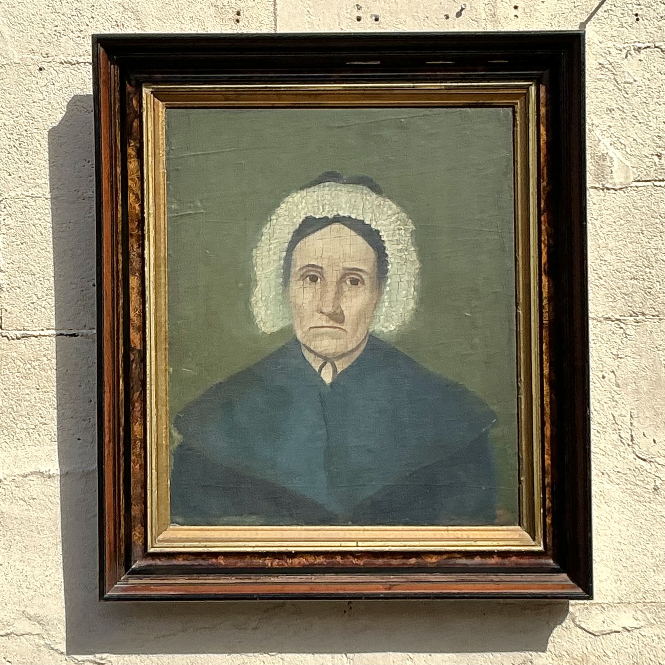 Vintage Boho 19th Century Original Oil Portrait of Woman - Detail view