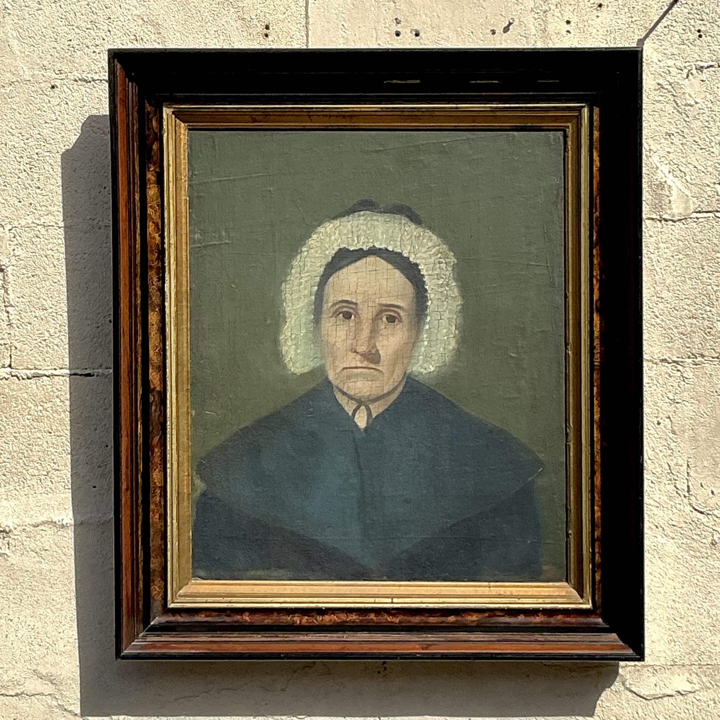 Vintage Boho 19th Century Original Oil Portrait of Woman - Side view