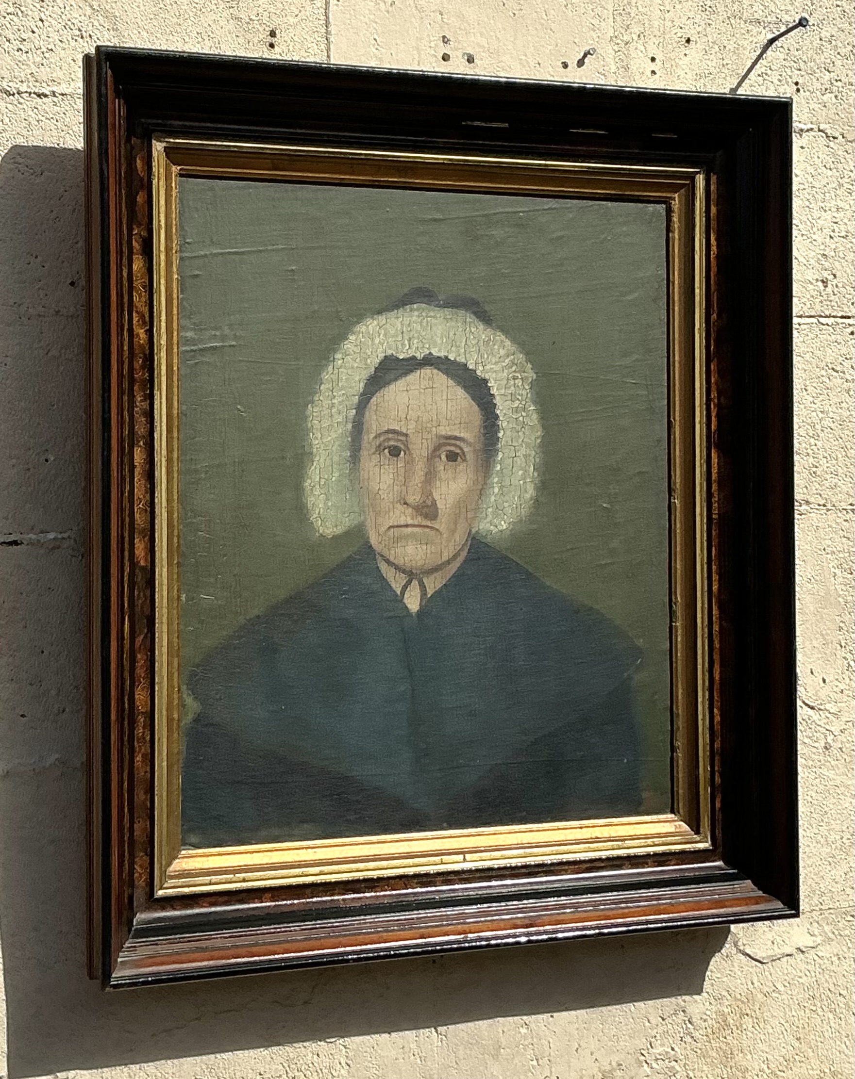 Vintage Boho 19th Century Original Oil Portrait of Woman - Top view