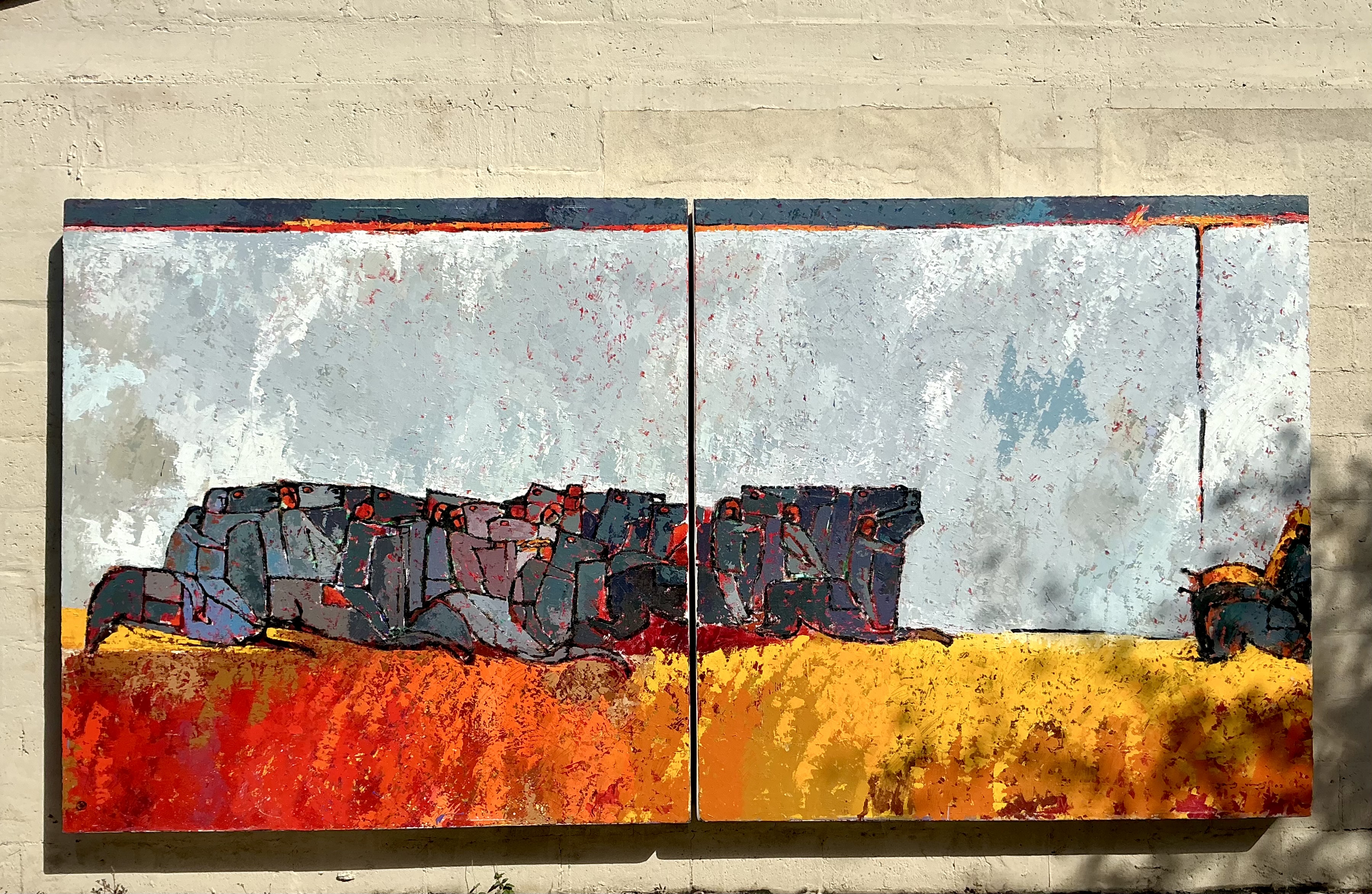 Vintage Boho Monumental Horse Diptych - Side view