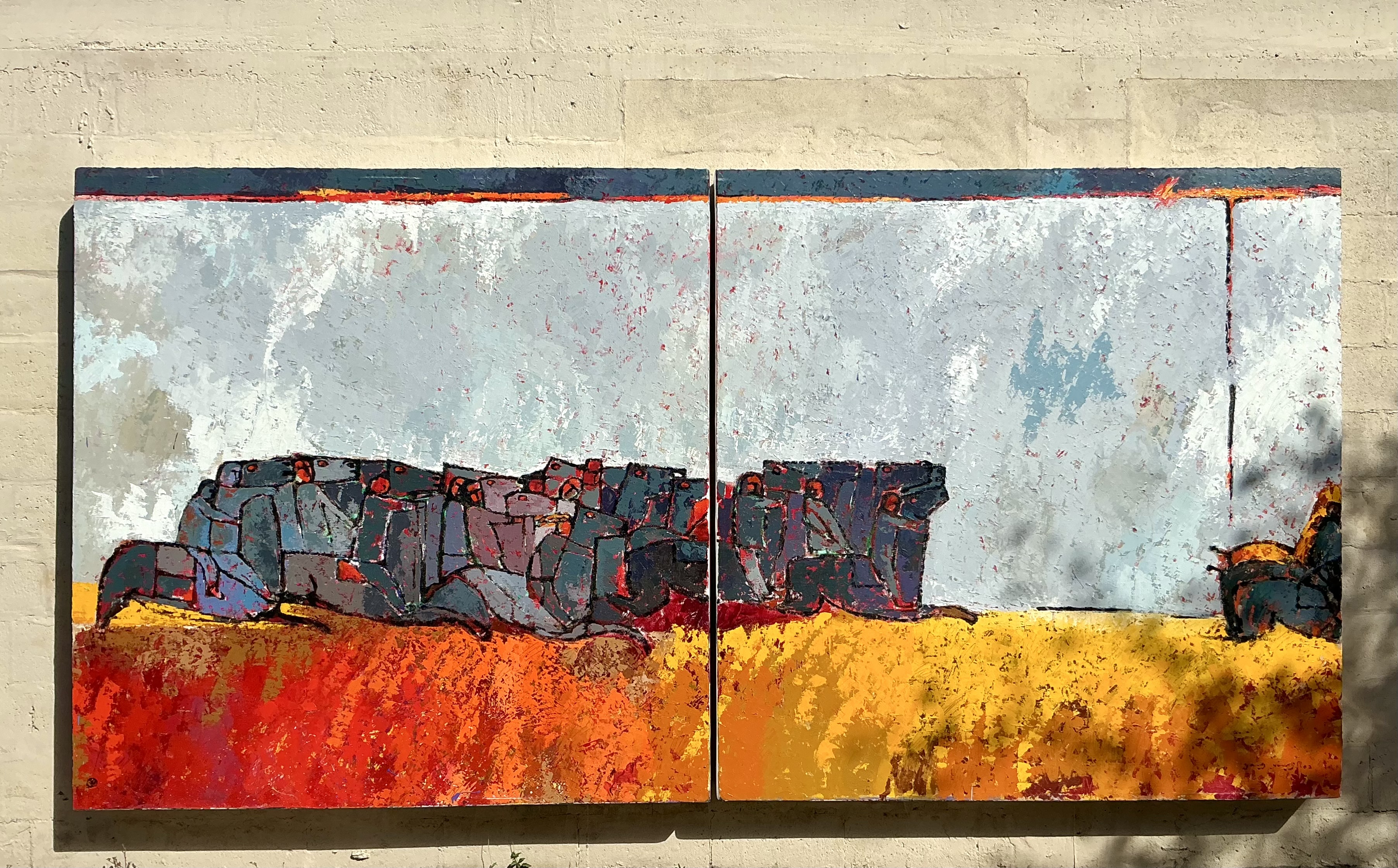 Vintage Boho Monumental Horse Diptych - Detail view