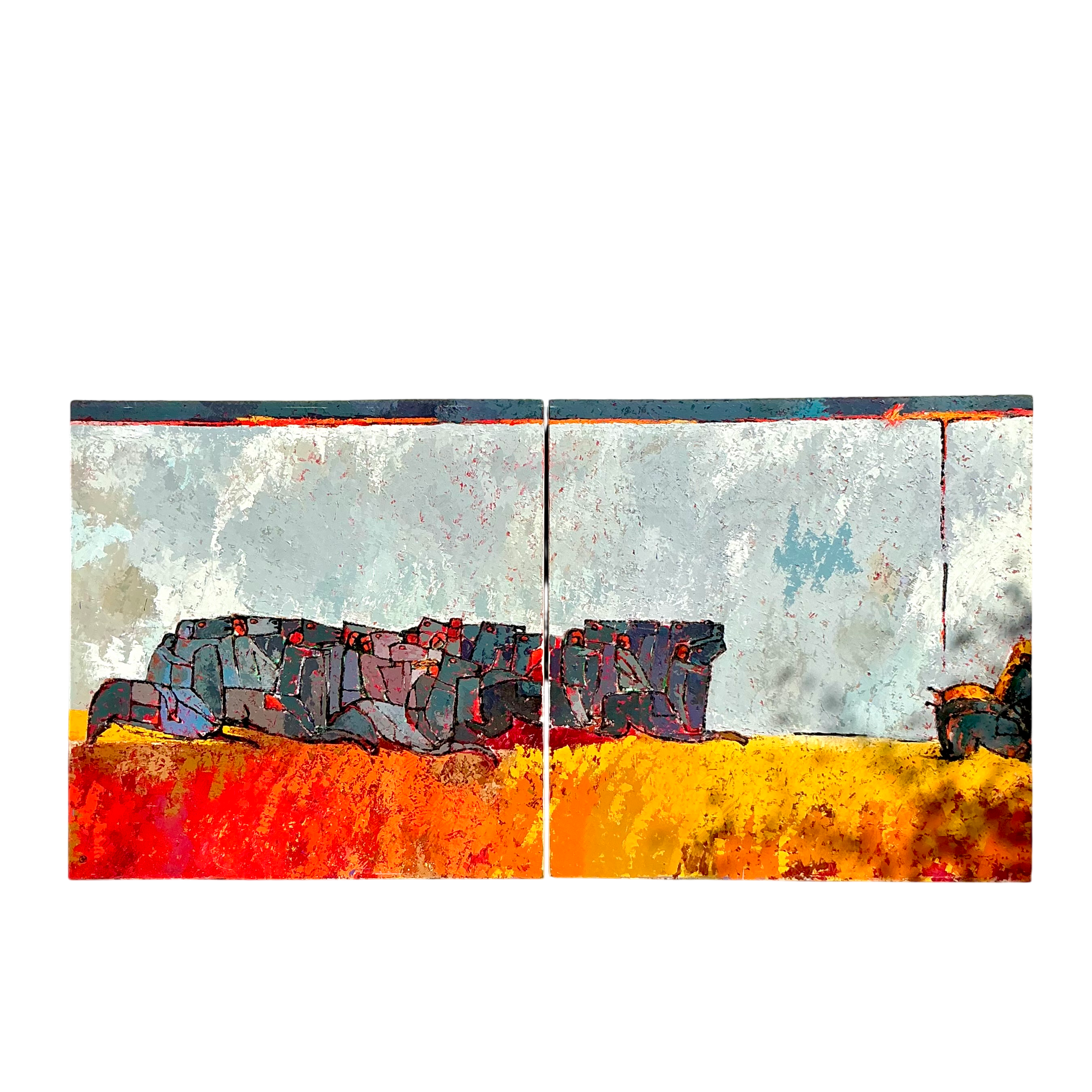 Vintage Boho Monumental Horse Diptych