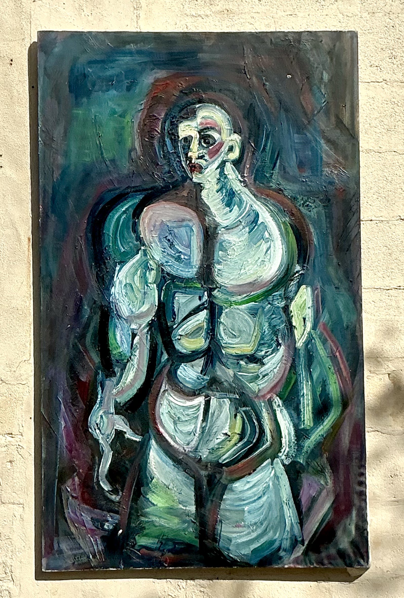 Vintage Boho Monumental Abstract Oil Painting - Detail view