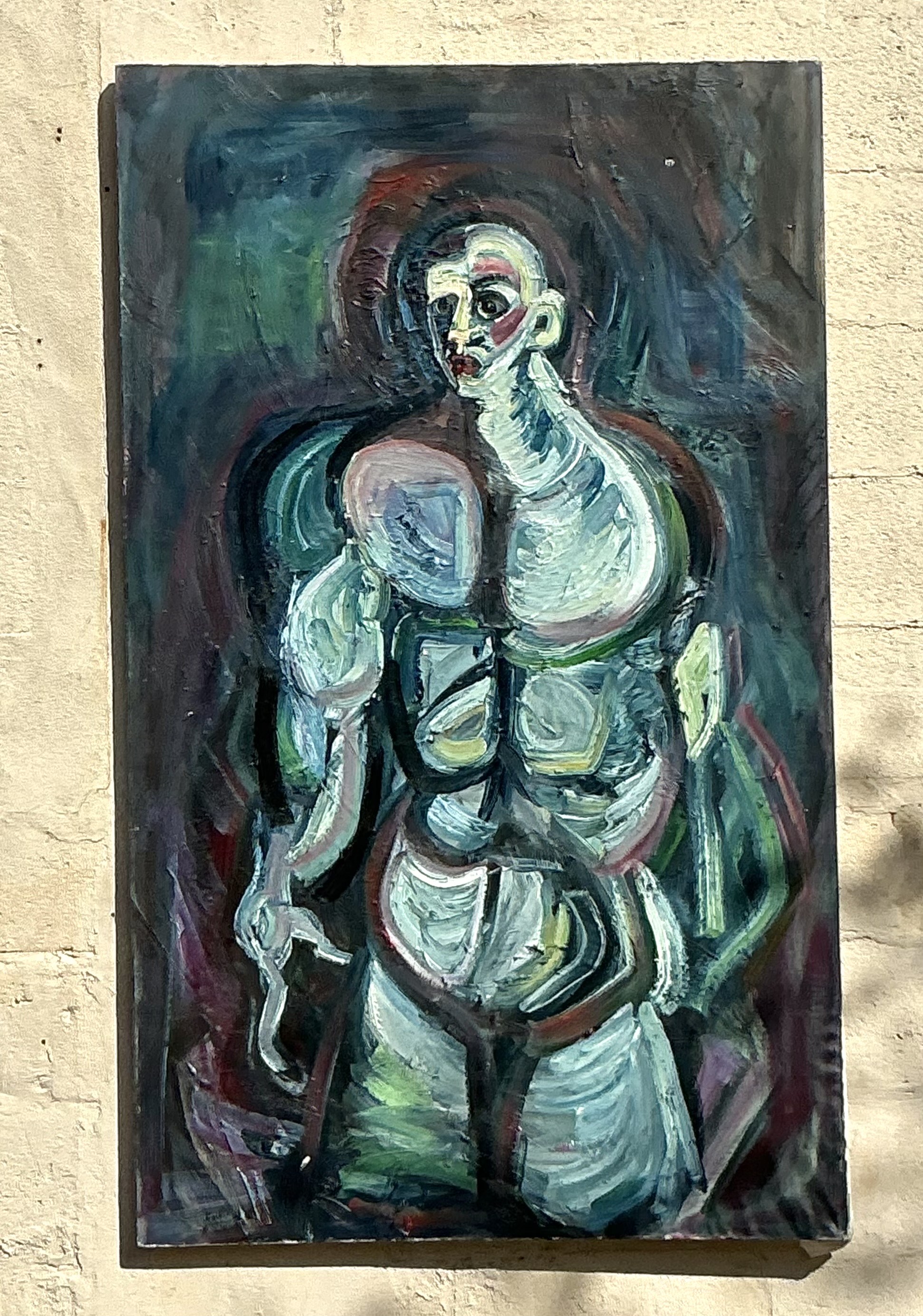 Vintage Boho Monumental Abstract Oil Painting - Side view