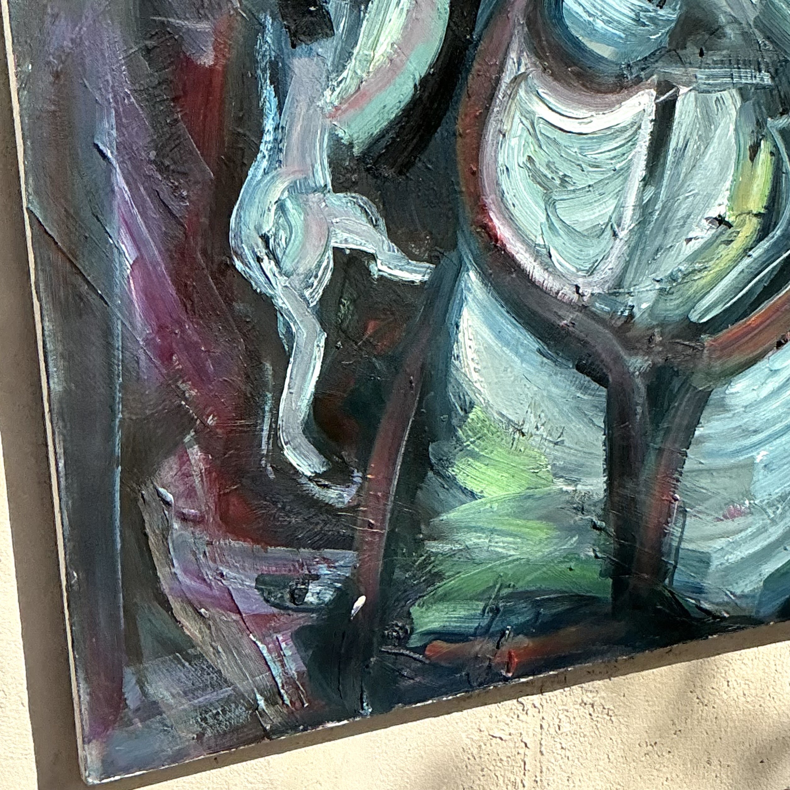 Vintage Boho Monumental Abstract Oil Painting - Top view