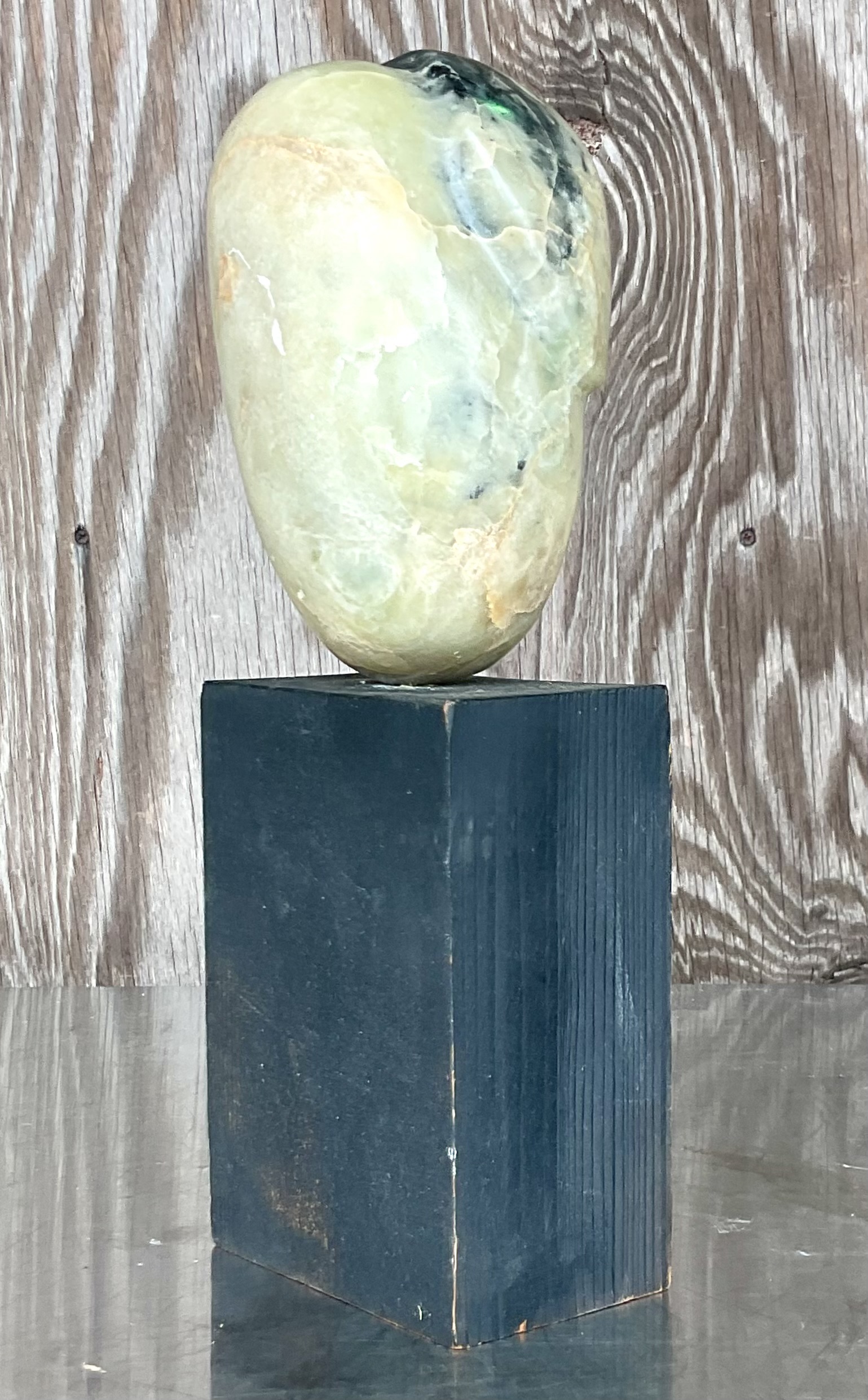 Vintage Boho Carved Stone Sculpture - Side view