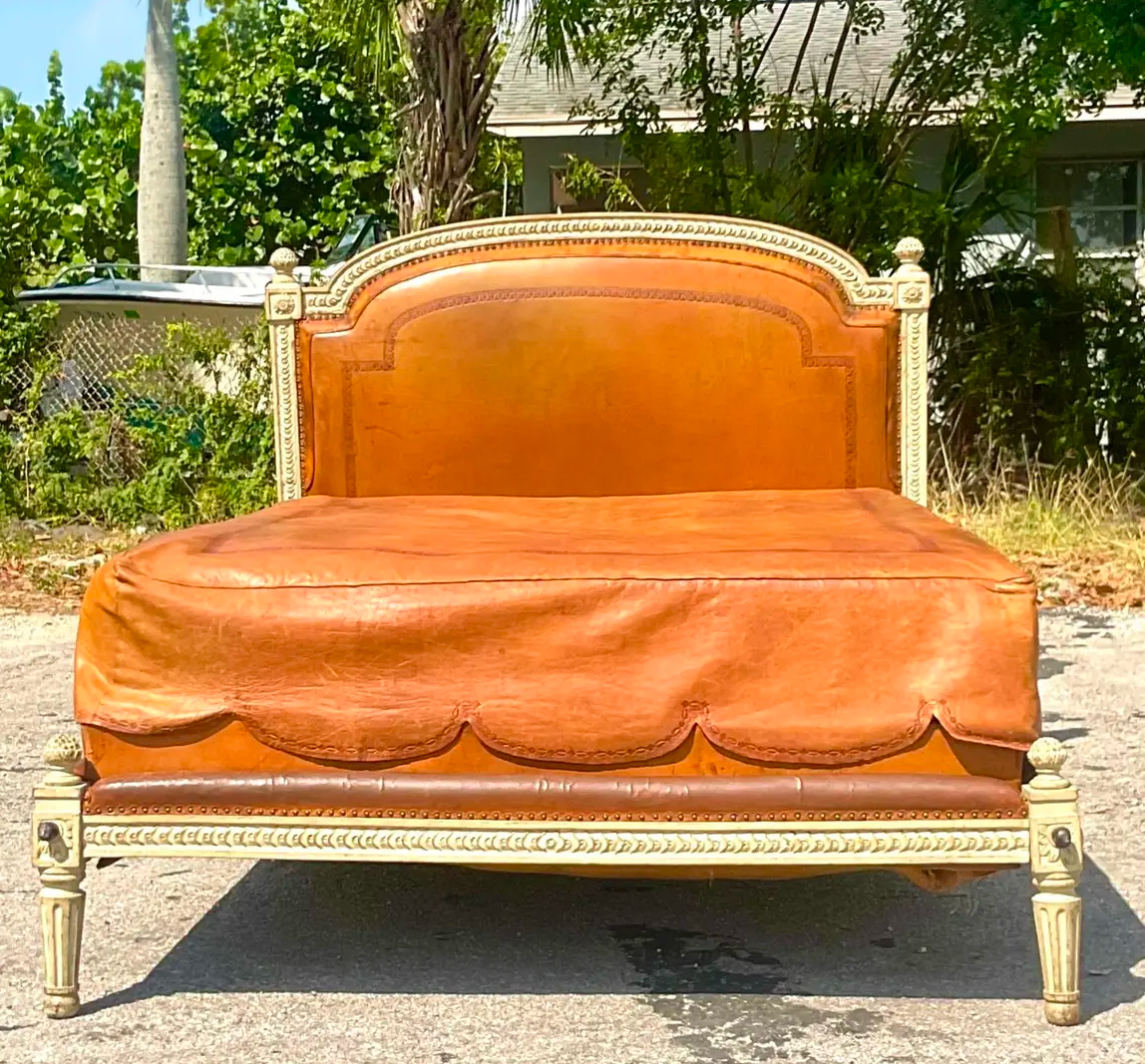 Vintage Regency Embossed Leather Daybed - Side view