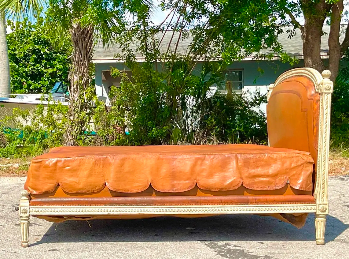 Vintage Regency Embossed Leather Daybed - Back view