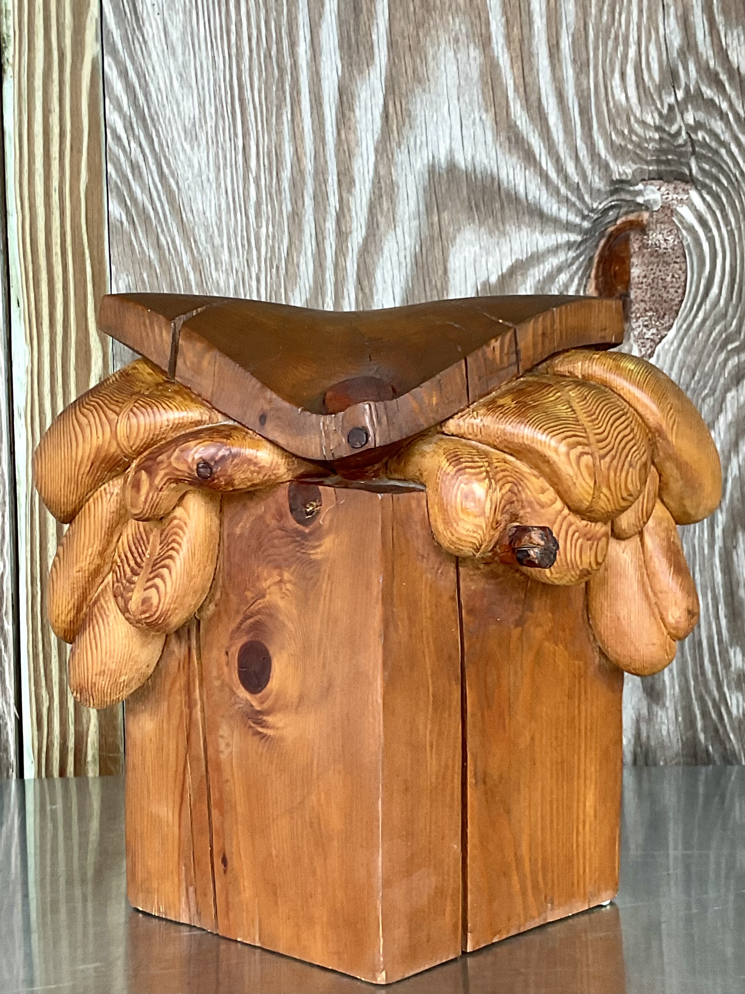 Vintage Boho Original Signed Hand Carved Outsider Art Sculpture - Detail view