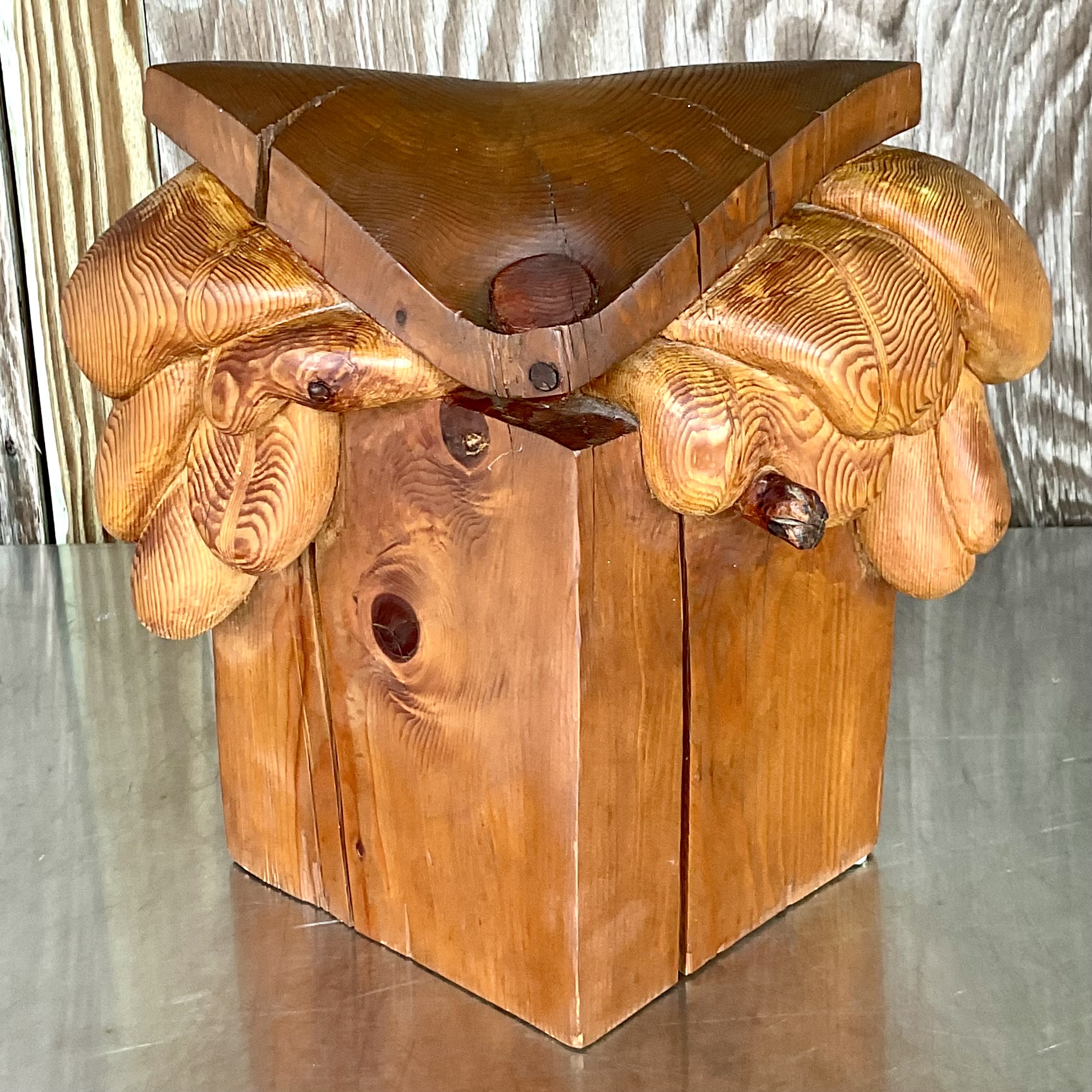 Vintage Boho Original Signed Hand Carved Outsider Art Sculpture - Top view