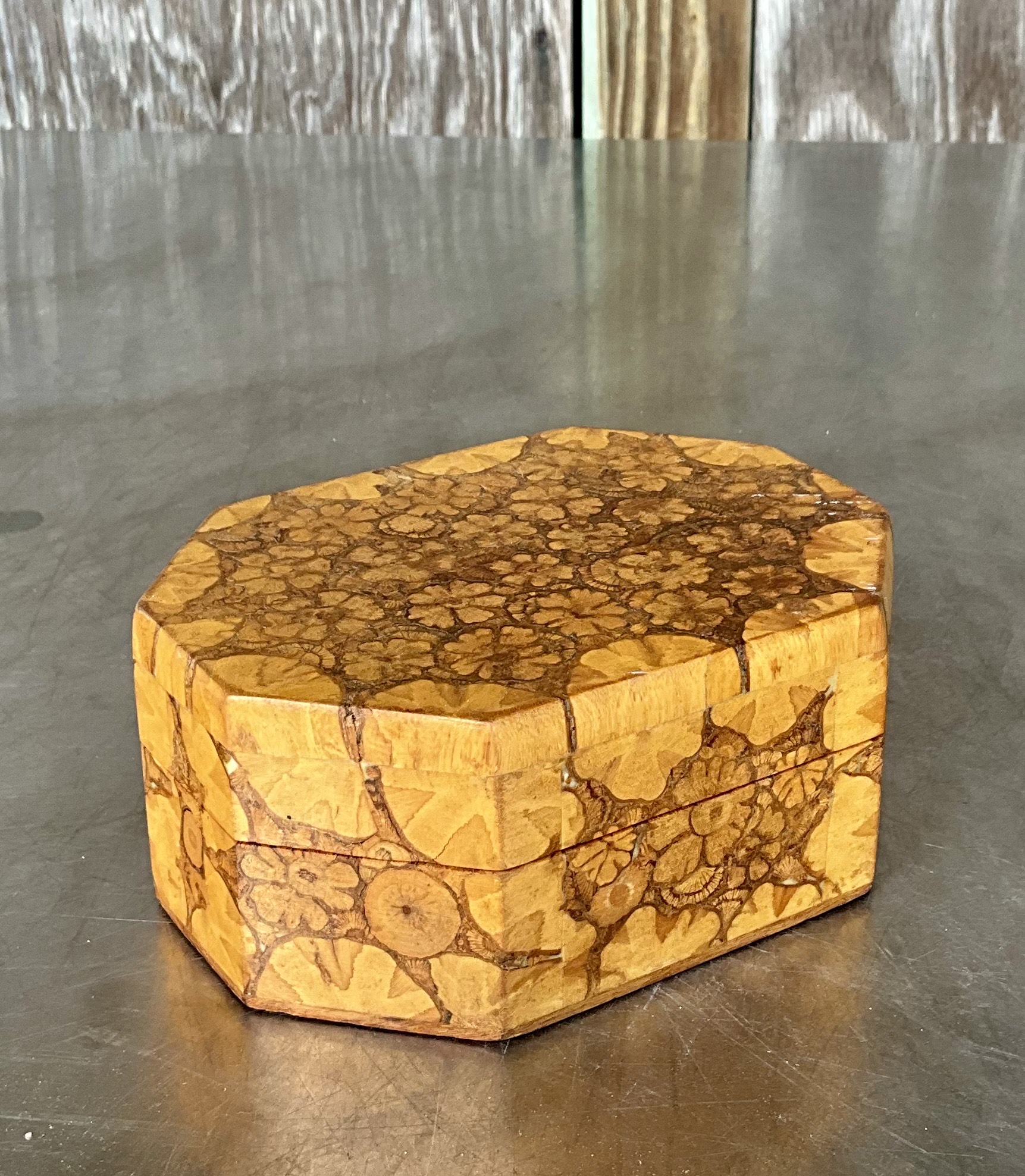 Vintage Boho Burl Wood Box - Side view