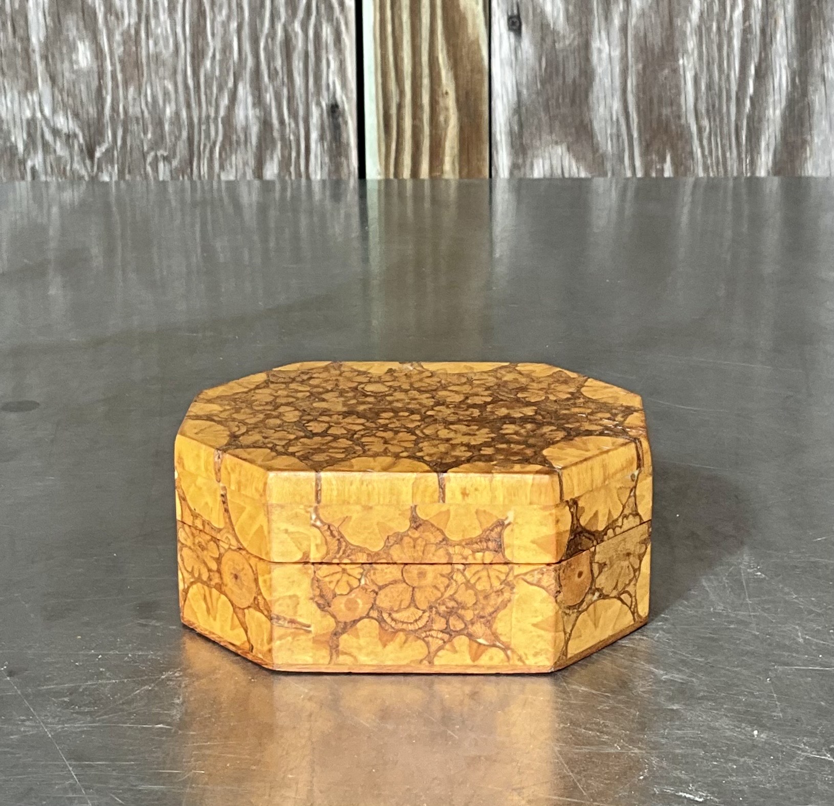 Vintage Boho Burl Wood Box - Back view
