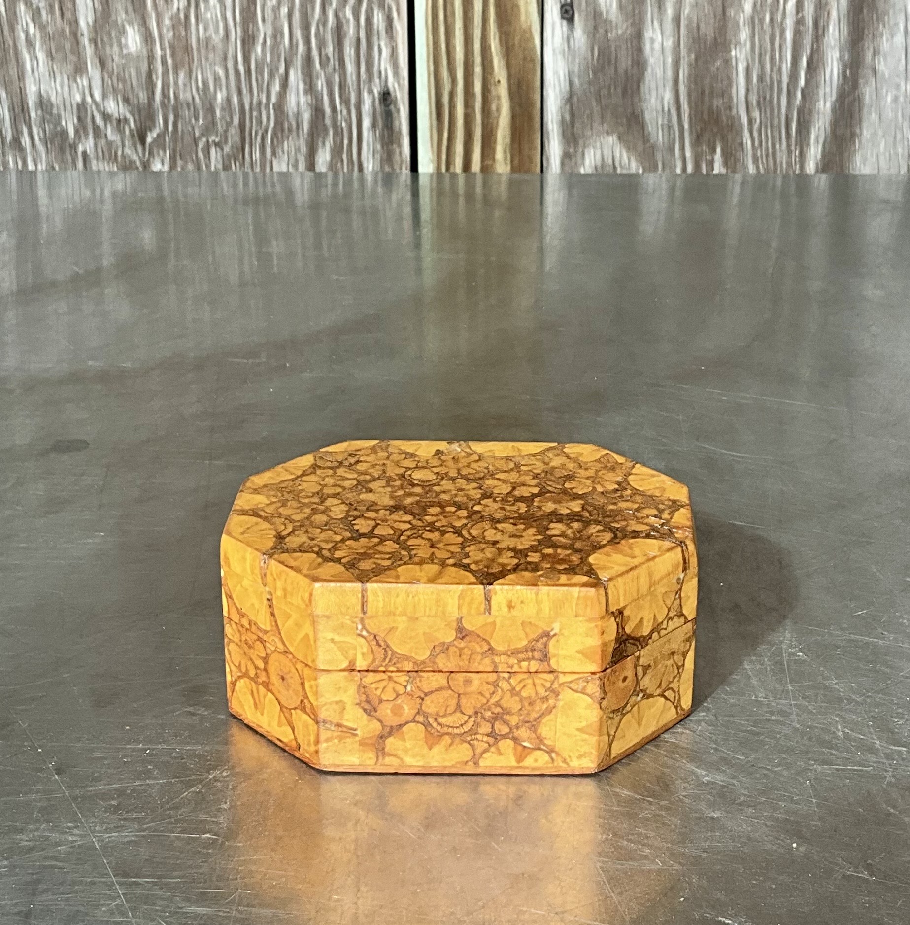 Vintage Boho Burl Wood Box - Top view