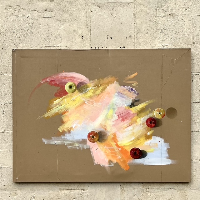 Vintage Boho Original Trompe L'oeil Oil Painting on Canvas - Detail view