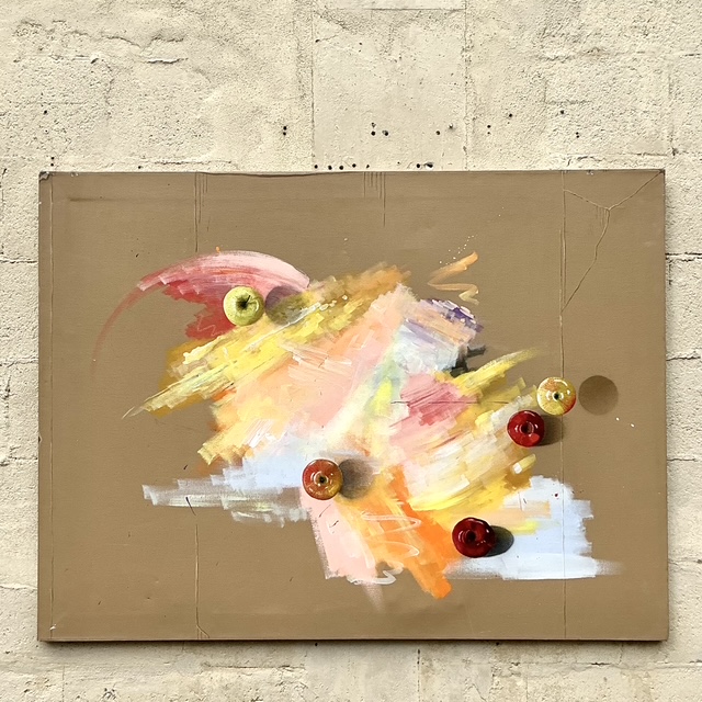 Vintage Boho Original Trompe L'oeil Oil Painting on Canvas - Side view