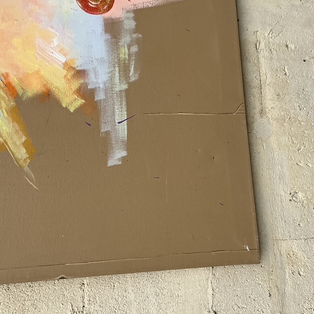 Vintage Boho Original Trompe L'oeil Oil Painting on Canvas - Back view