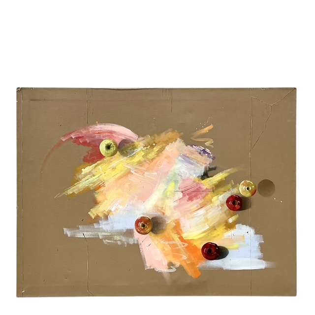 Vintage Boho Original Trompe L'oeil Oil Painting on Canvas