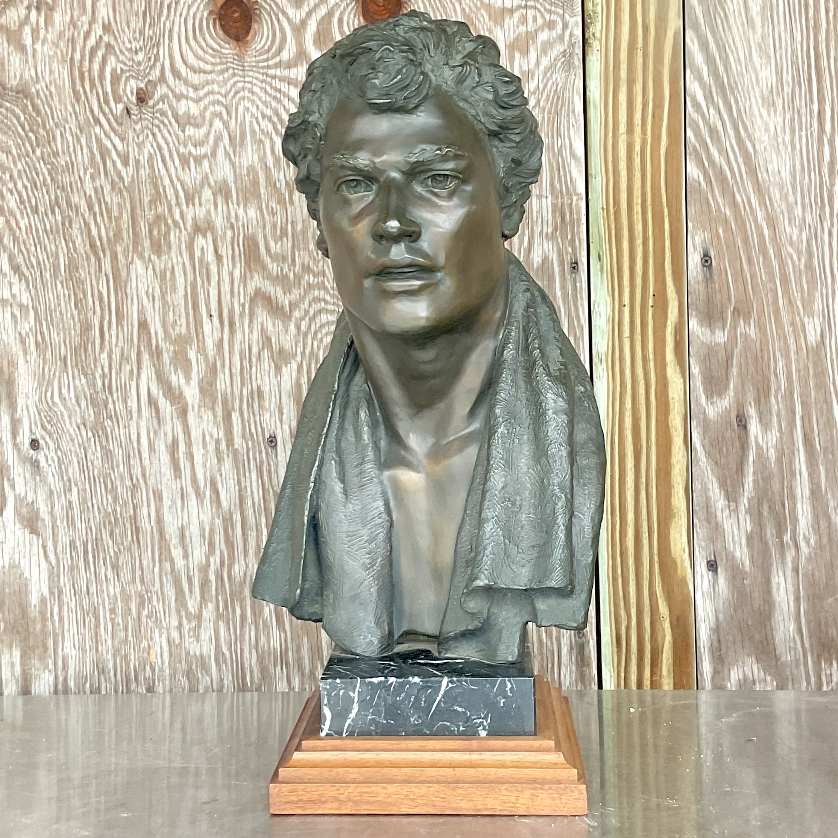 Vintage Regency Glenda Goodacre Attributed Bronze Bust of Man - Detail view