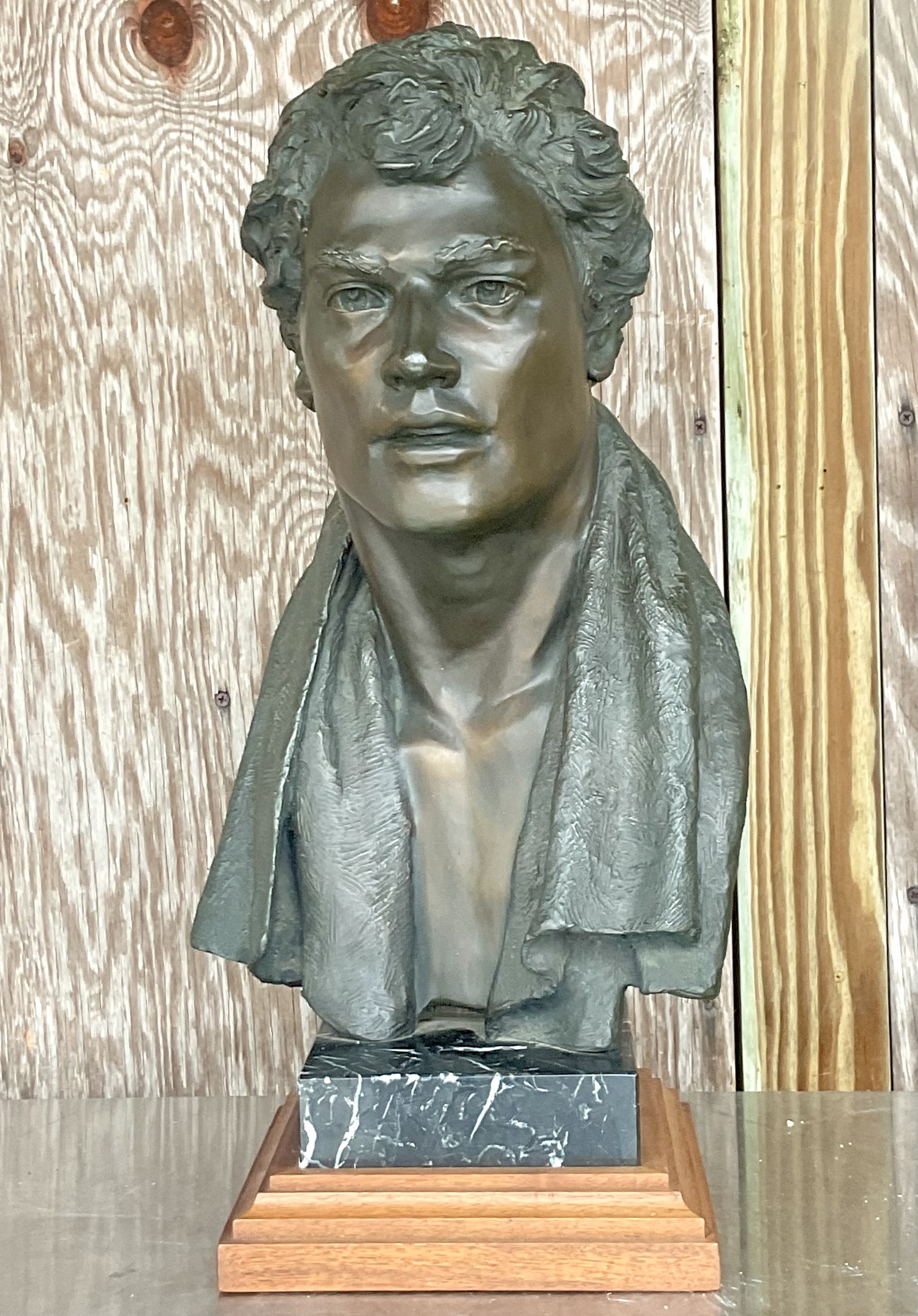 Vintage Regency Glenda Goodacre Attributed Bronze Bust of Man - Side view