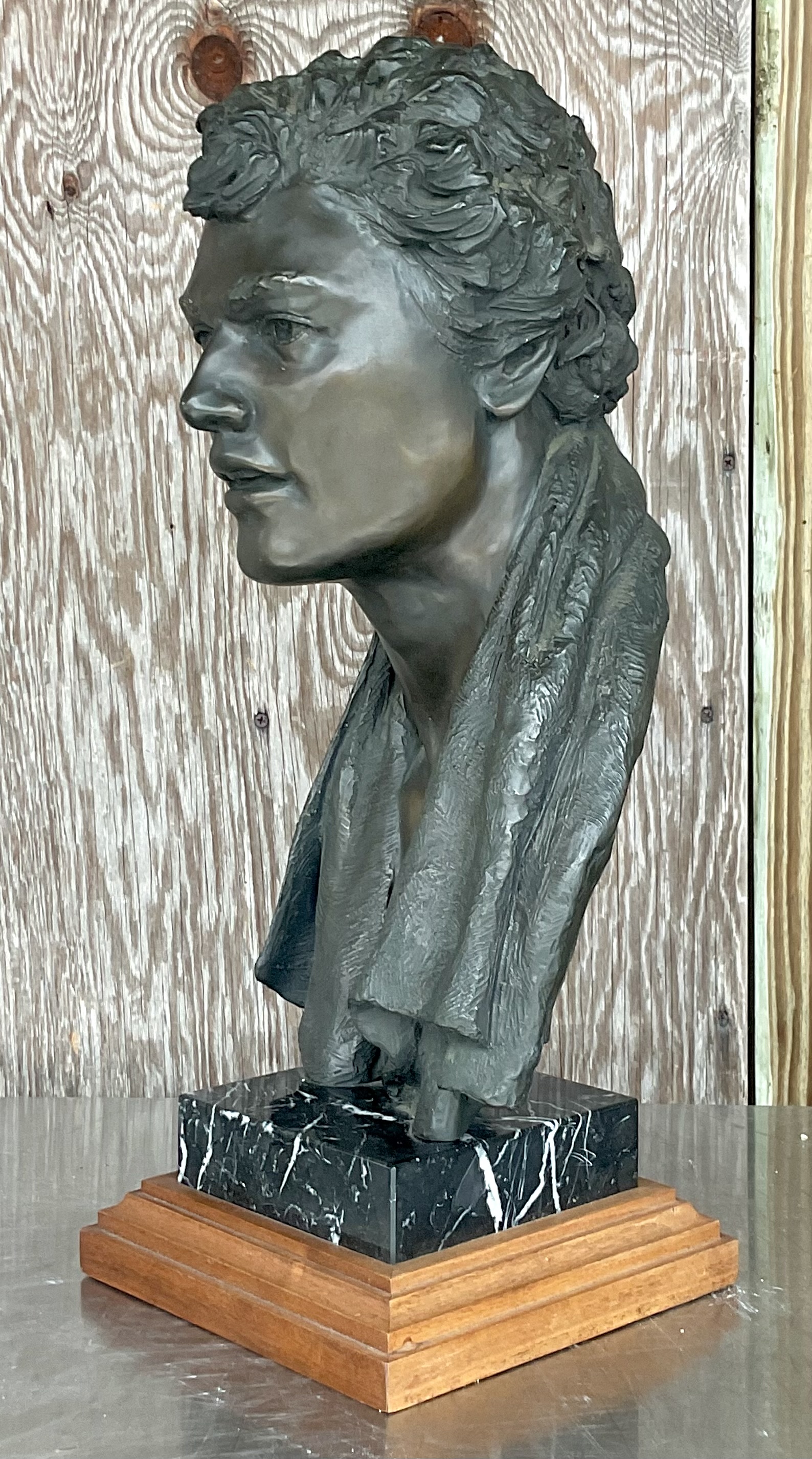 Vintage Regency Glenda Goodacre Attributed Bronze Bust of Man - Back view