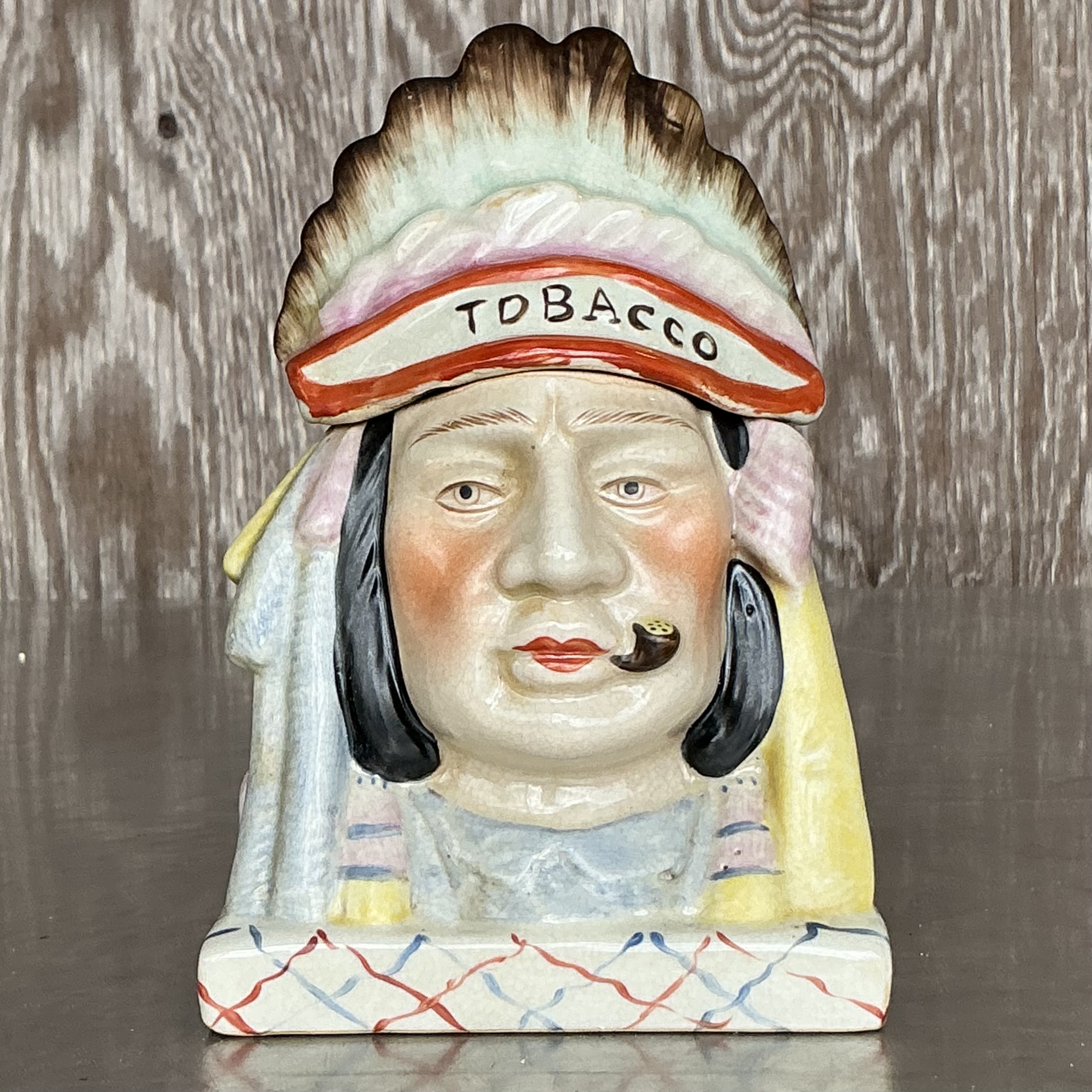 Vintage Boho Glazed Ceramic Tobacco Jar - Detail view