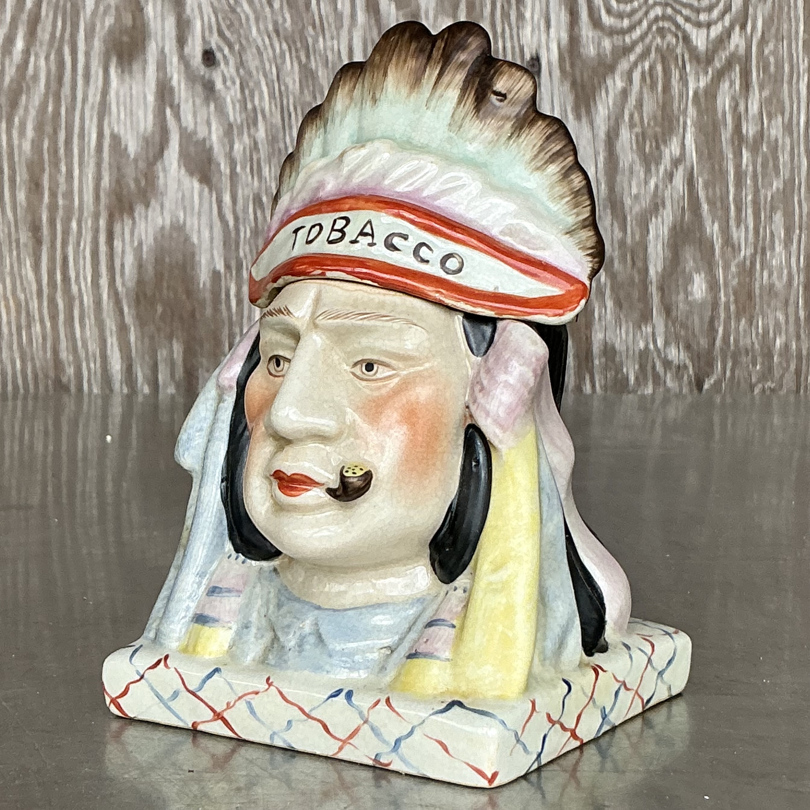 Vintage Boho Glazed Ceramic Tobacco Jar - Side view