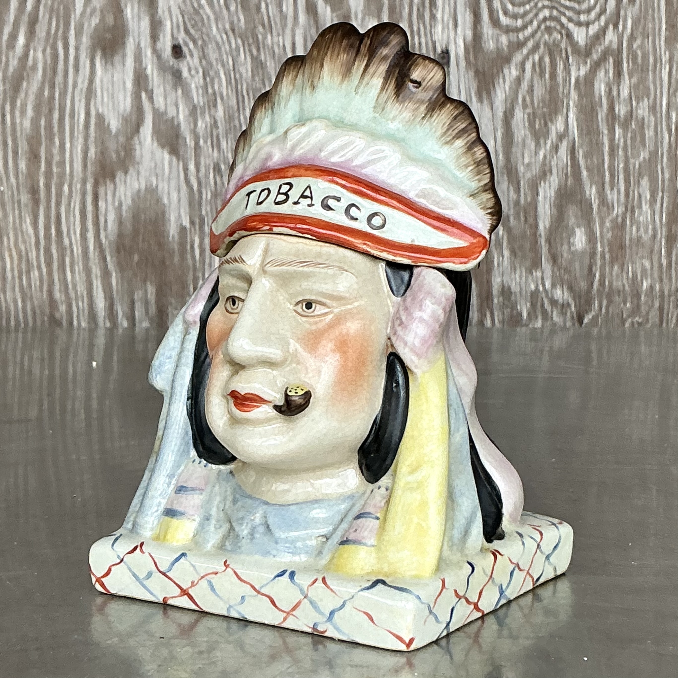 Vintage Boho Glazed Ceramic Tobacco Jar - Back view