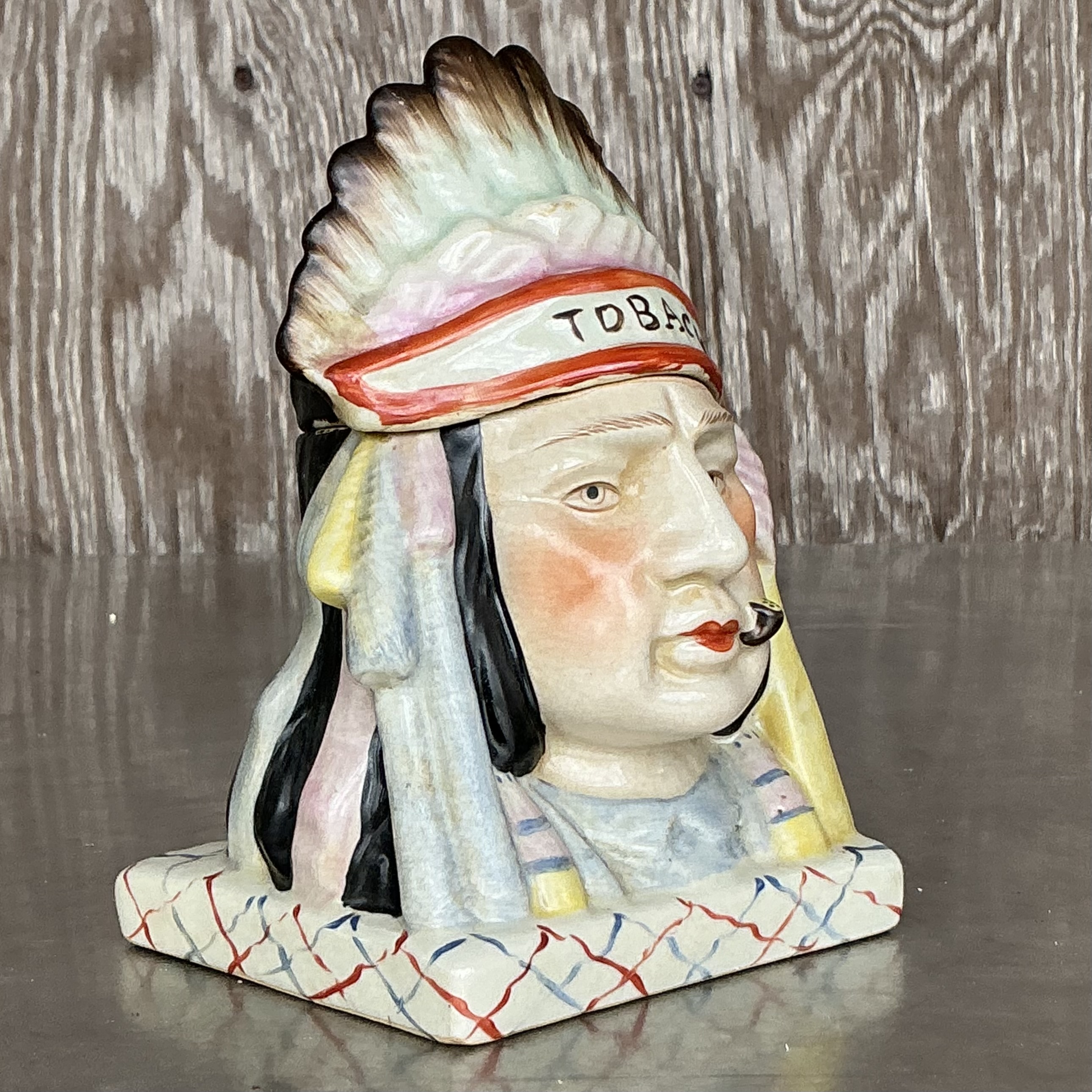 Vintage Boho Glazed Ceramic Tobacco Jar - Top view