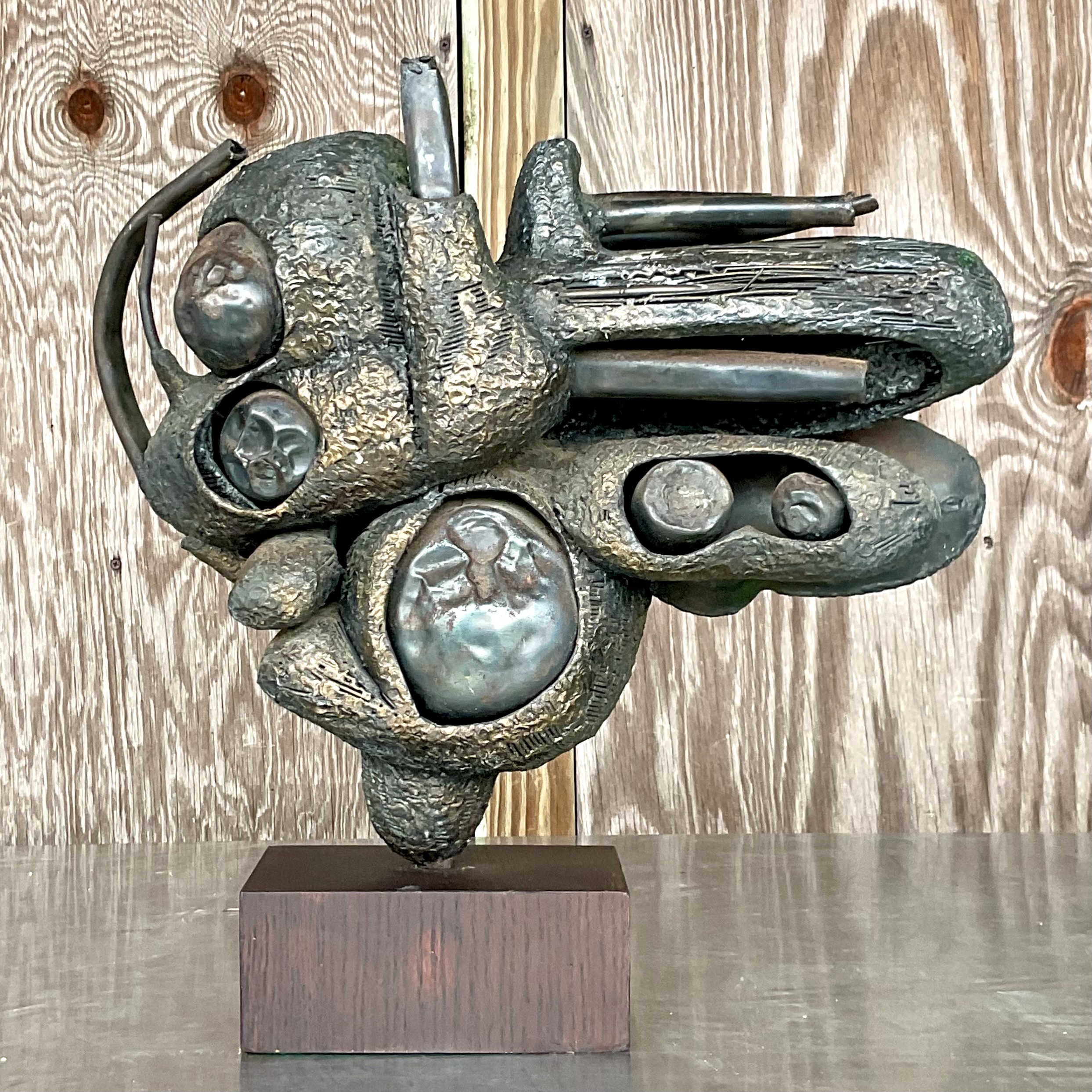 Vintage Boho Rudolph Seno Abstract Bronze Sculpture - Side view