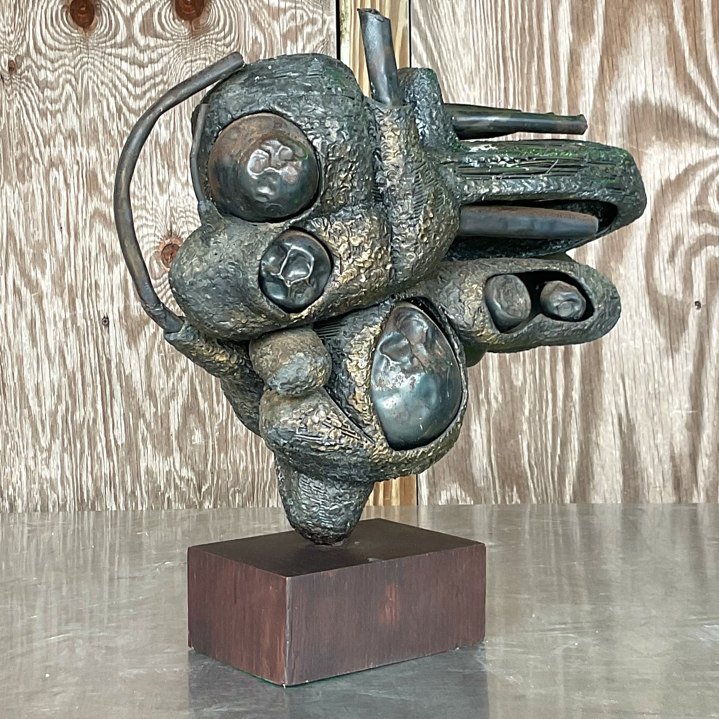 Vintage Boho Rudolph Seno Abstract Bronze Sculpture - Back view