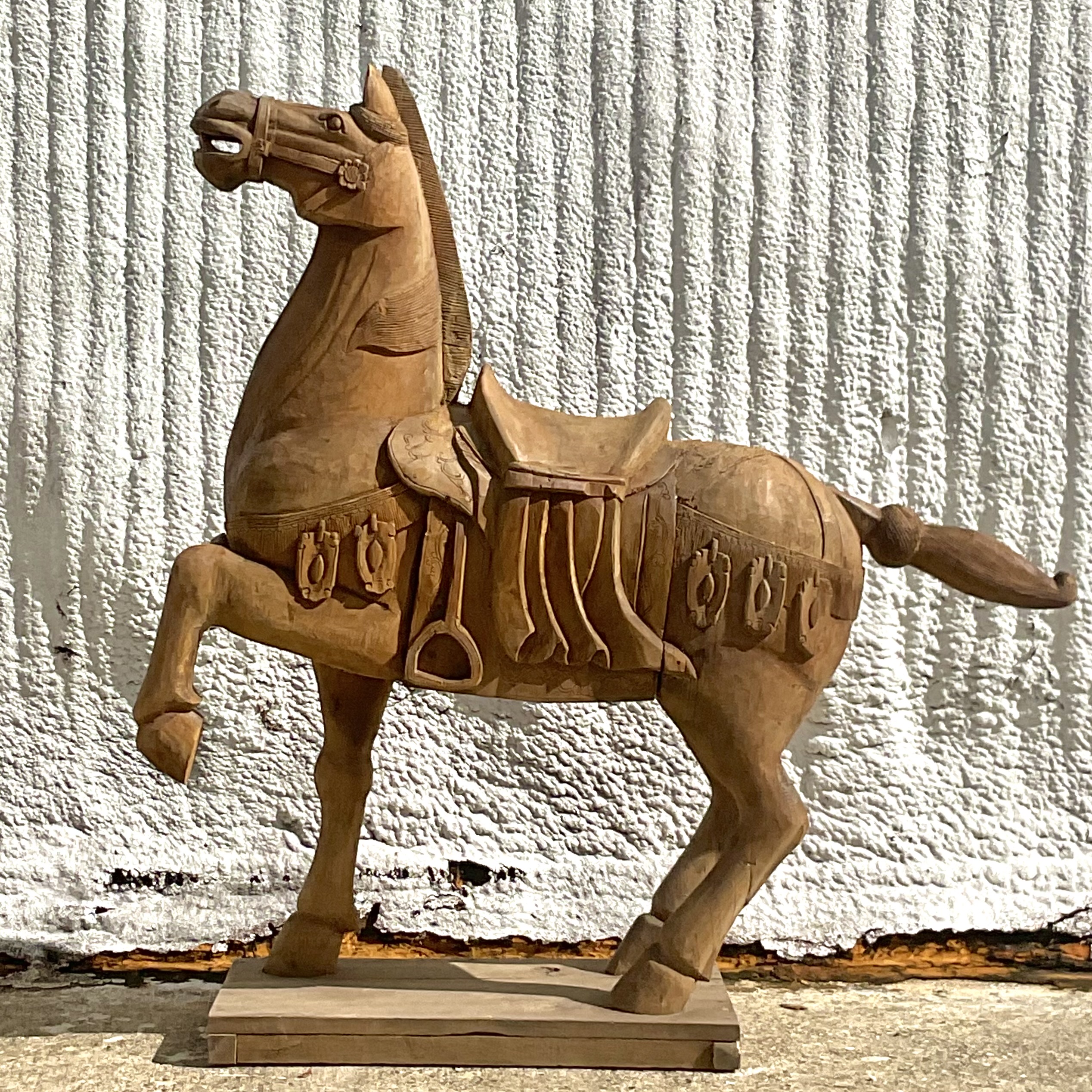 Vintage Carousel Boho Carved Wooden Horse - Detail view