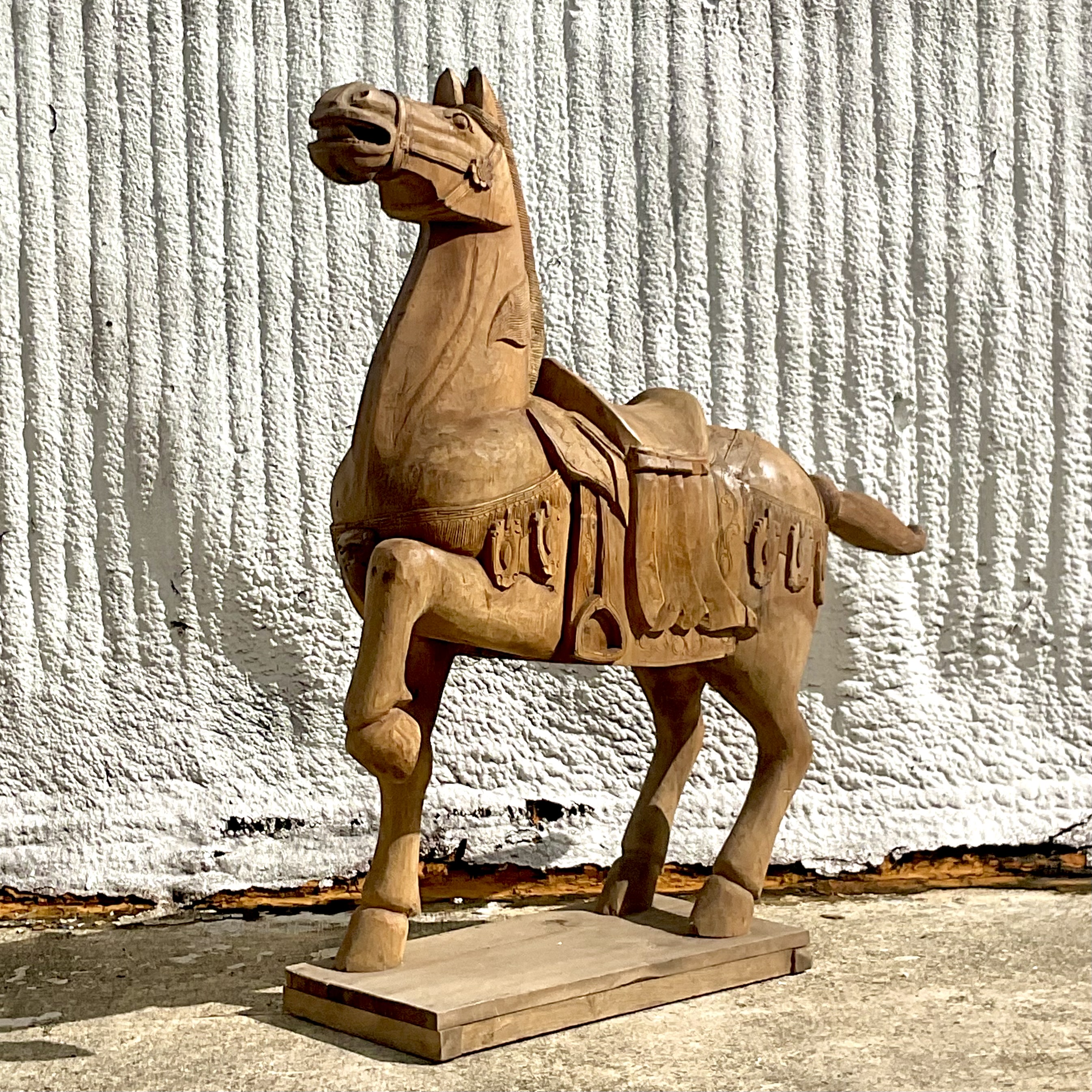 Vintage Carousel Boho Carved Wooden Horse - Back view