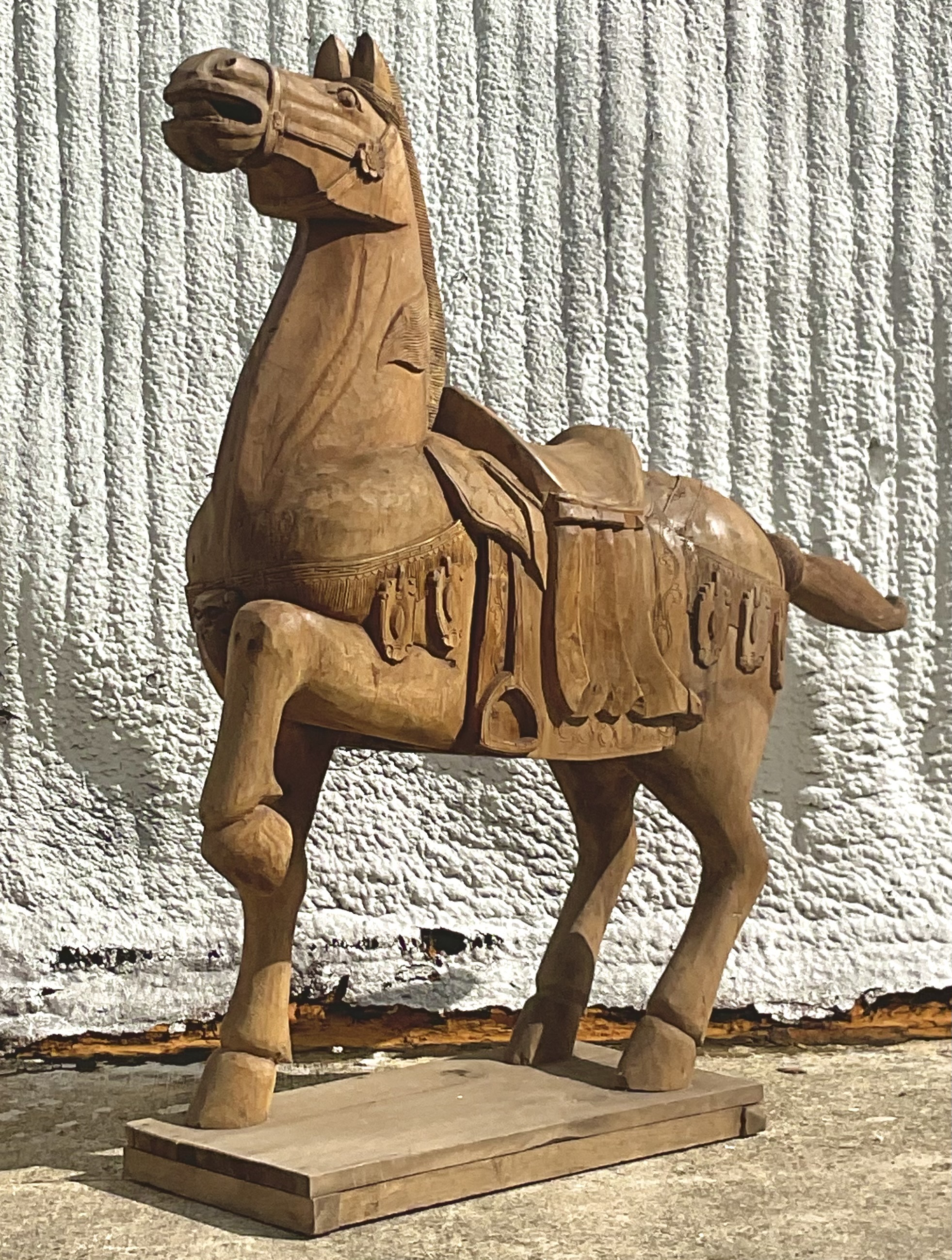 Vintage Carousel Boho Carved Wooden Horse - Top view