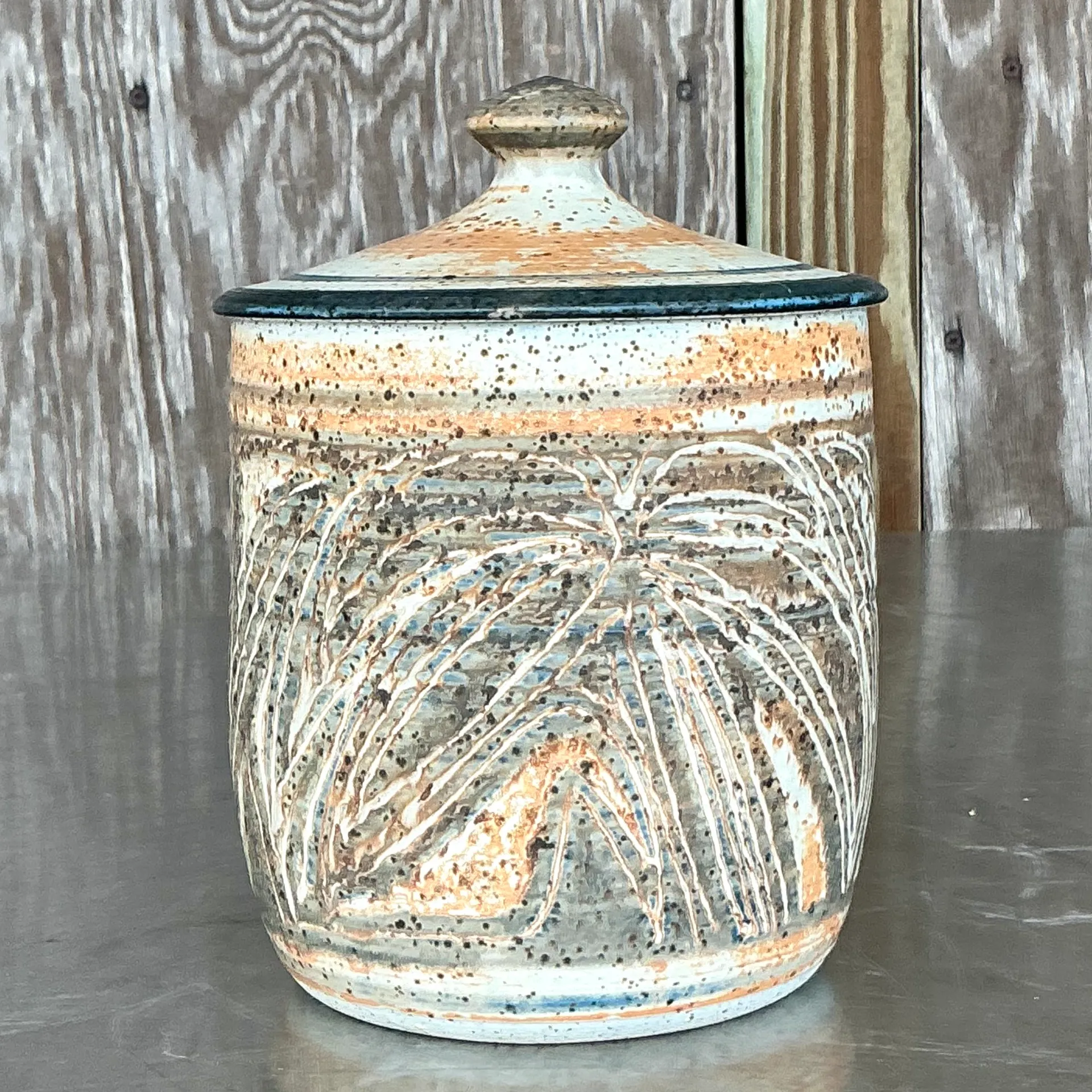 Vintage Boho Original Studio Pottery Lidded Urn - Detail view
