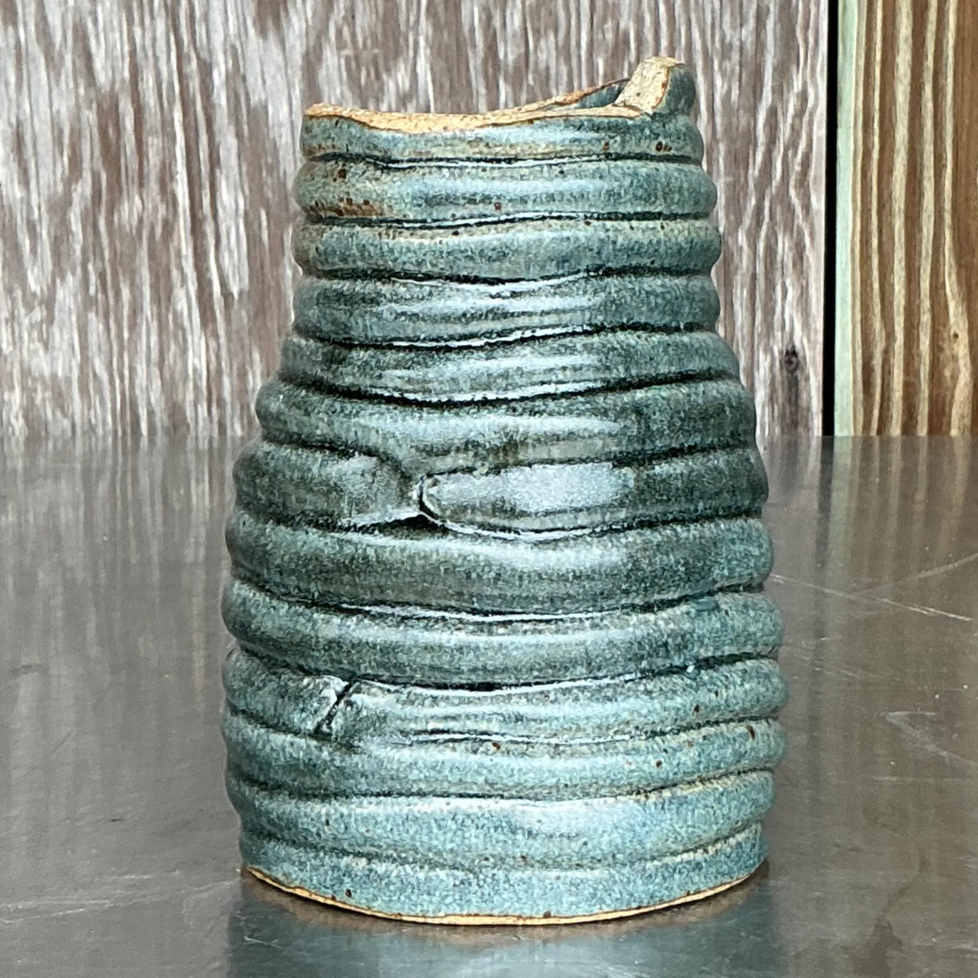 Vintage Boho Original Coil Pottery Vase - Detail view