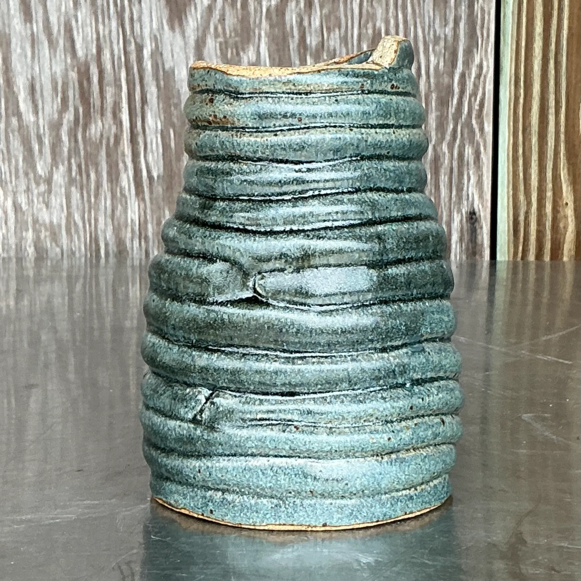 Vintage Boho Original Coil Pottery Vase - Side view