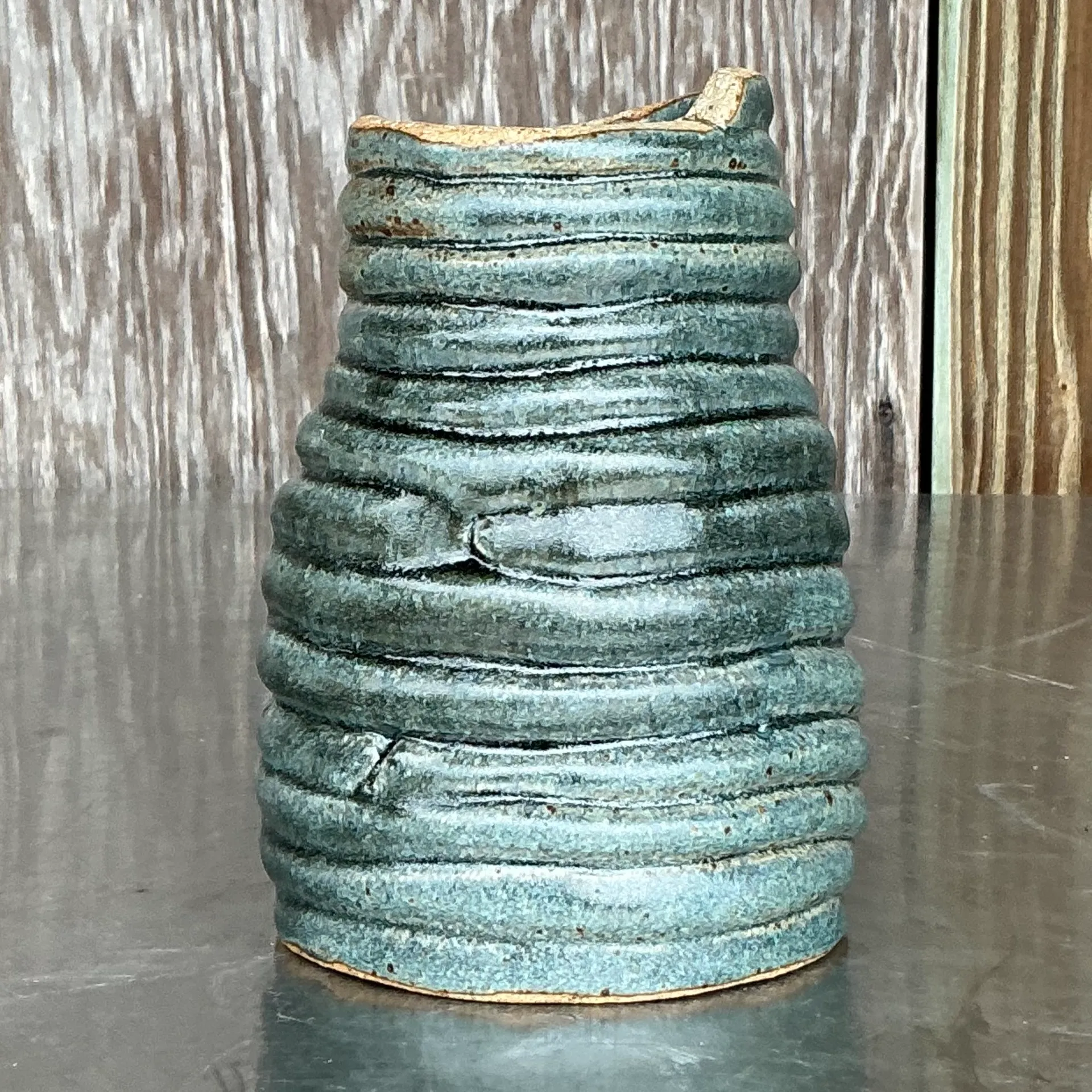 Vintage Boho Original Coil Pottery Vase - Back view