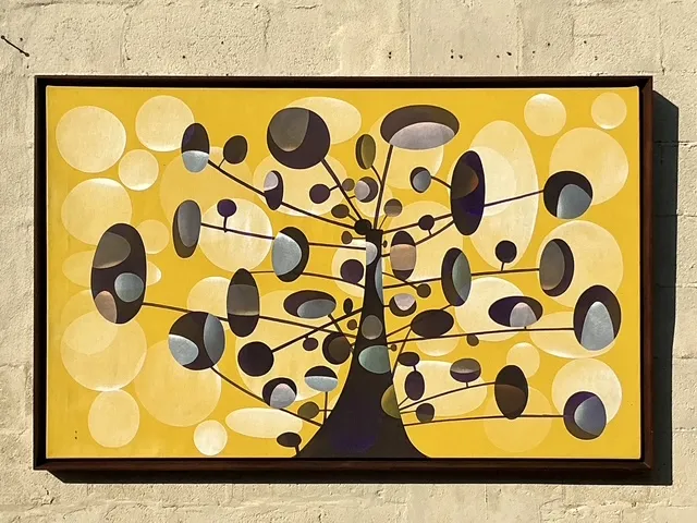 Vintage Boho Original Geometric Abstract Oil On Canvas - Side view